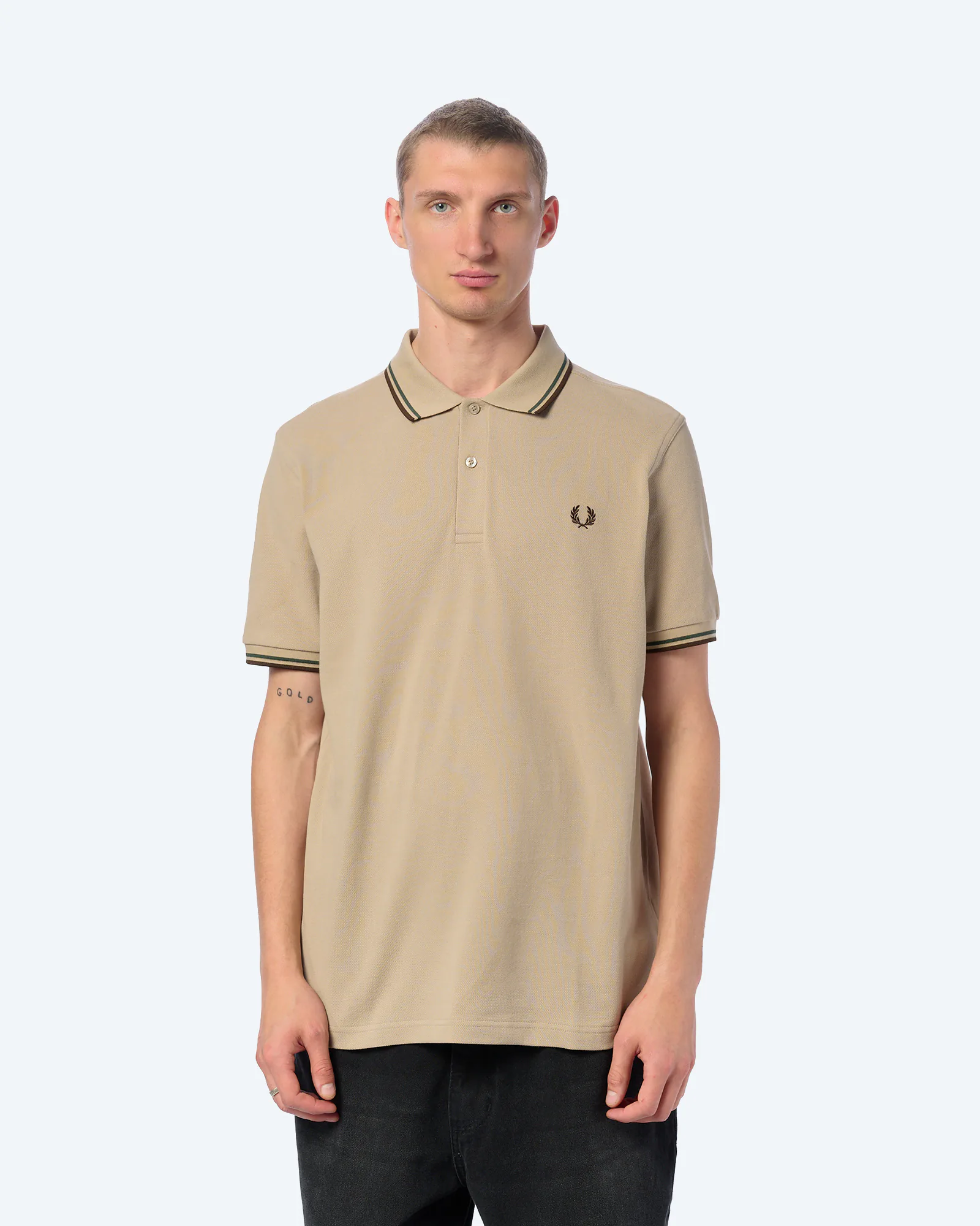 Fred Perry Twin Tipped Polo Shirt Warm Oat/Court Green/Burnt Tobacco