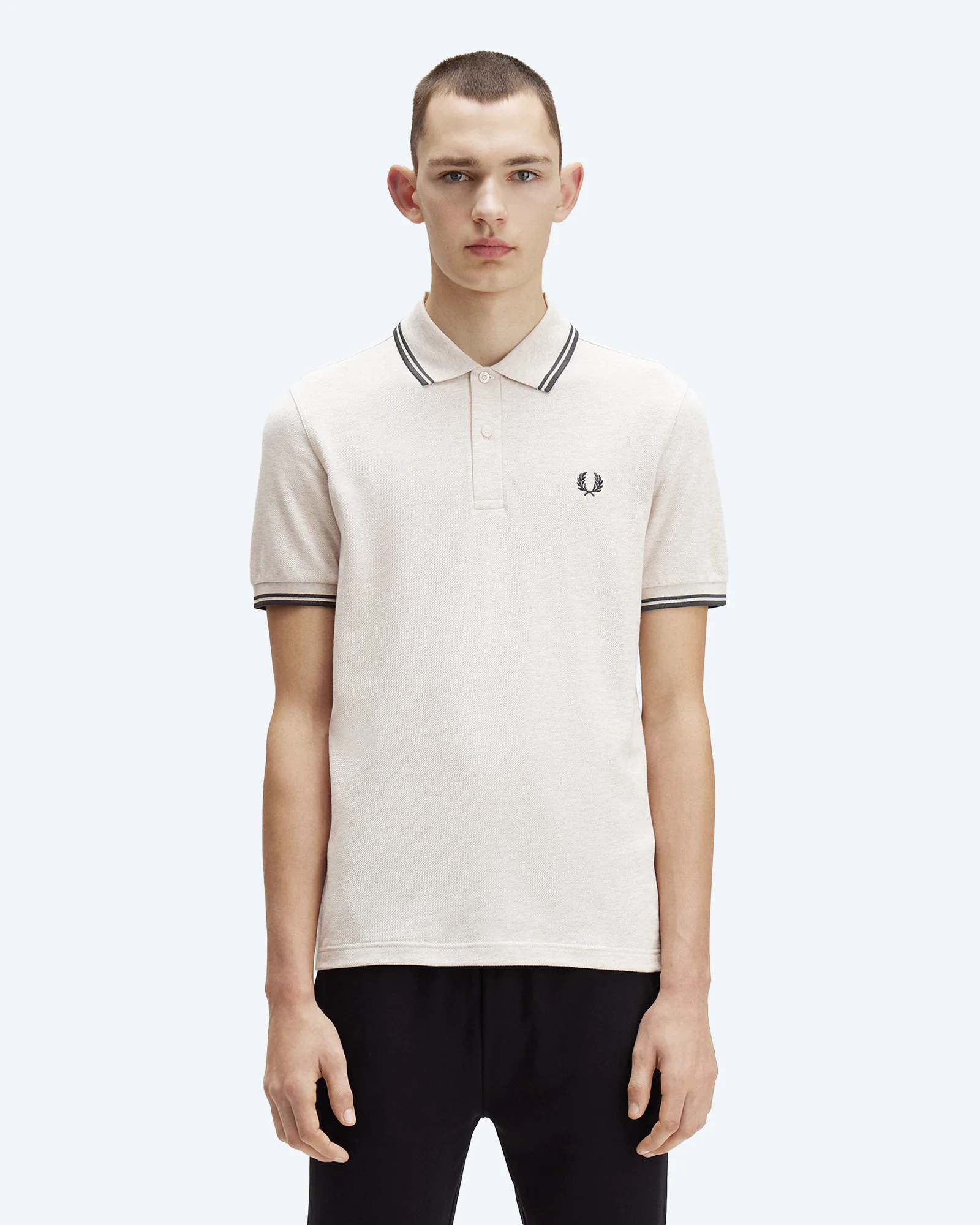 Fred Perry Twin Tipped Polo Shirt Porridge Marl/Anchor Grey