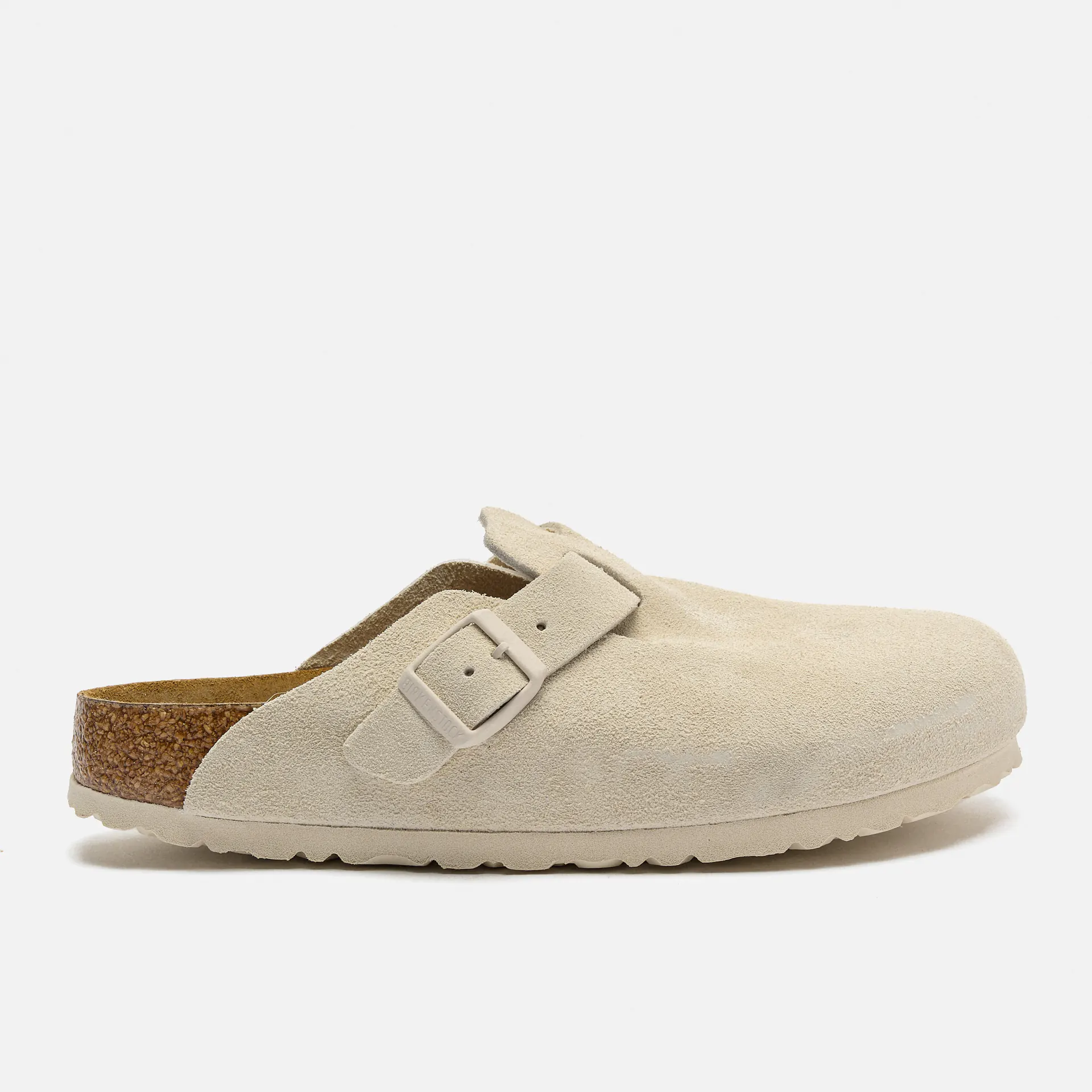 Birkenstock Boston Soft Footbed Suede Leather Narrow Sandals Antique White
