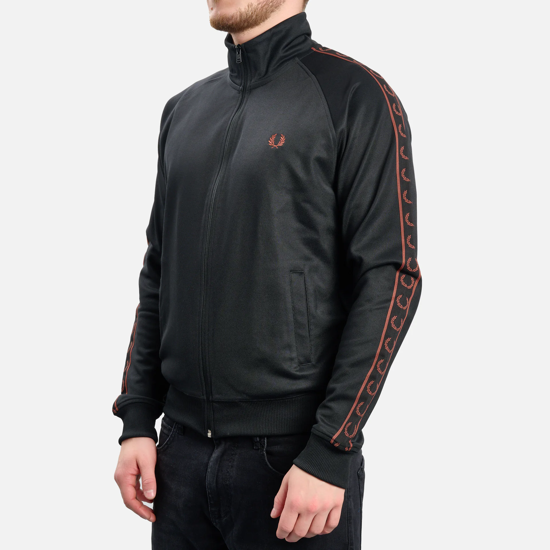 Fred Perry Contrast Taped Track Jacket Black/Whiskey Brown