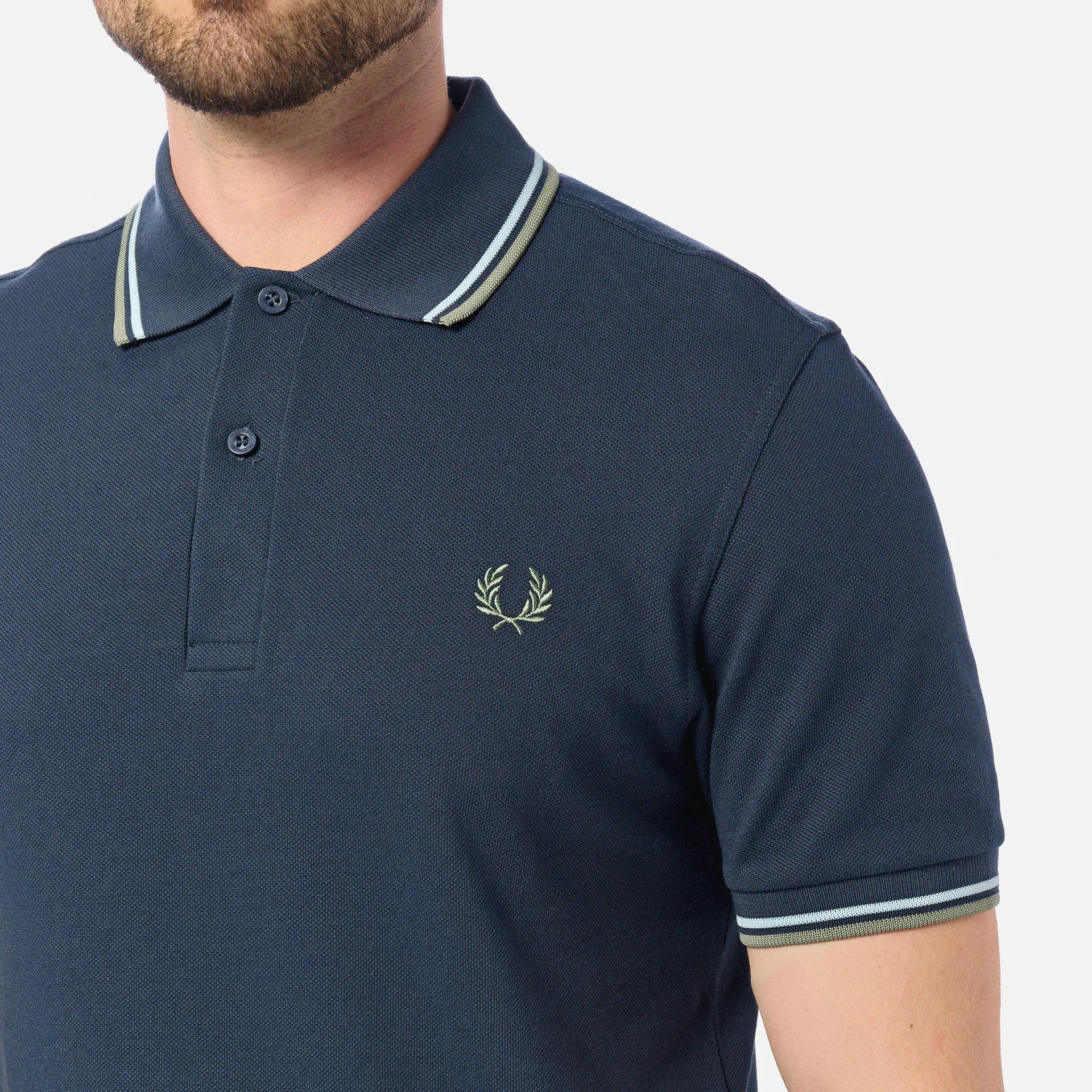 Fred Perry Twin Tipped Polo Shirt Dark Airforce/Light Ice/Bayleaf