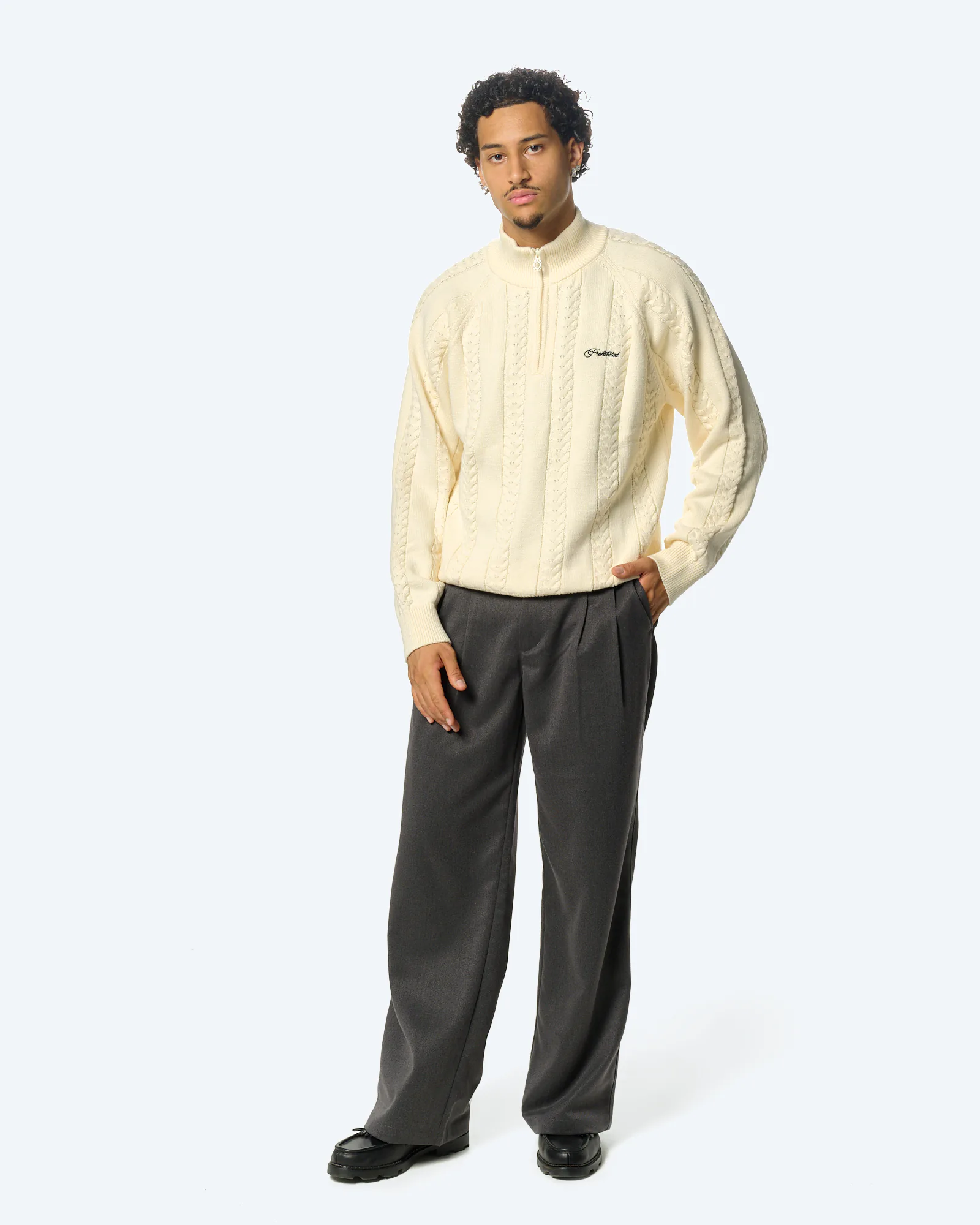 Cable Knit Quarter-Zip Cream