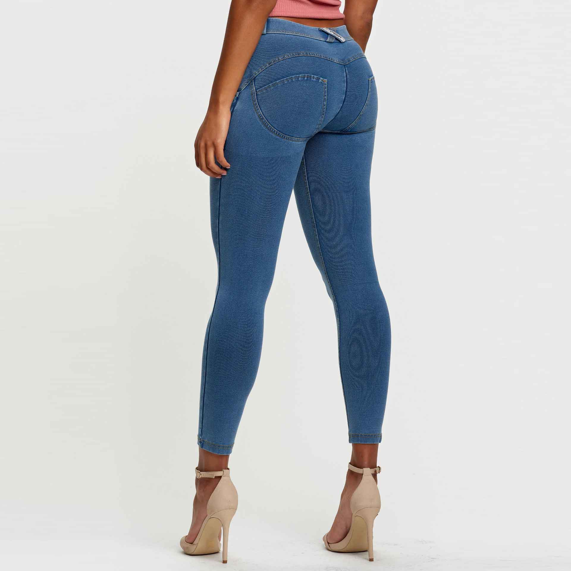 Freddy WR.UP Regular Waist Superskinny 7/8 Pants Light Blue/Yellow Seams