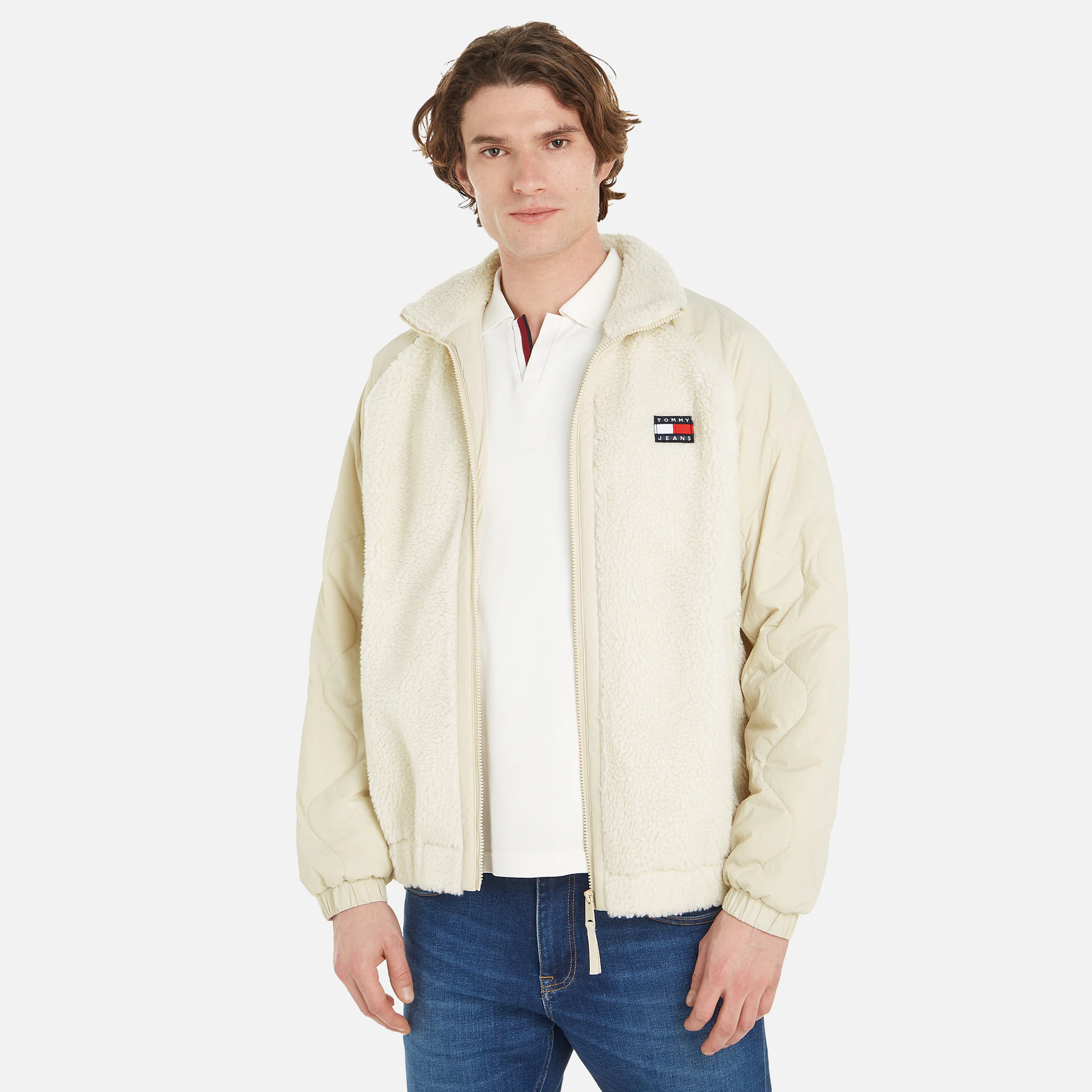 Tommy Jeans Mix Media Sherpa Jacket Ancient White