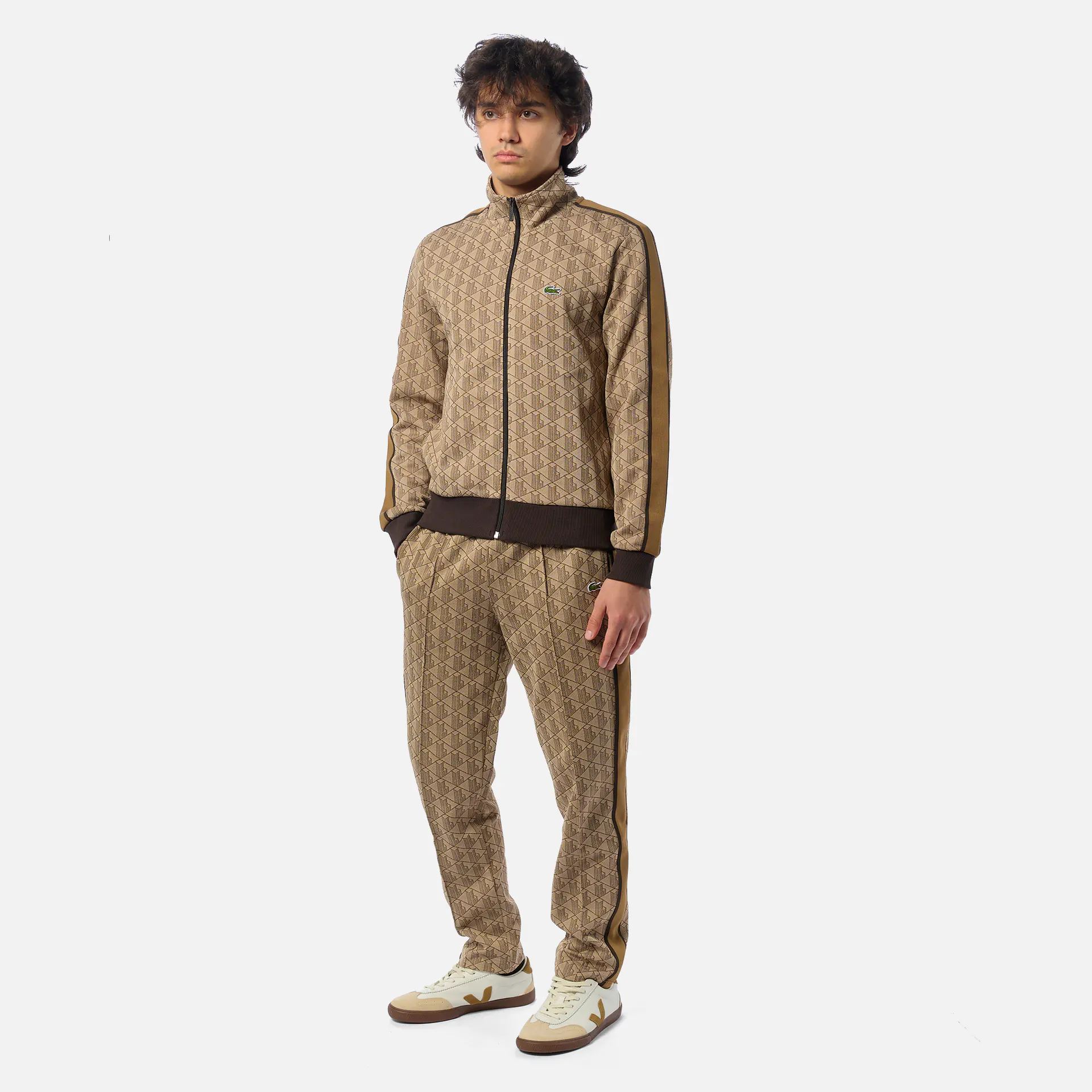 Lacoste Monogram Zipped Sweatshirt Beige/Braun