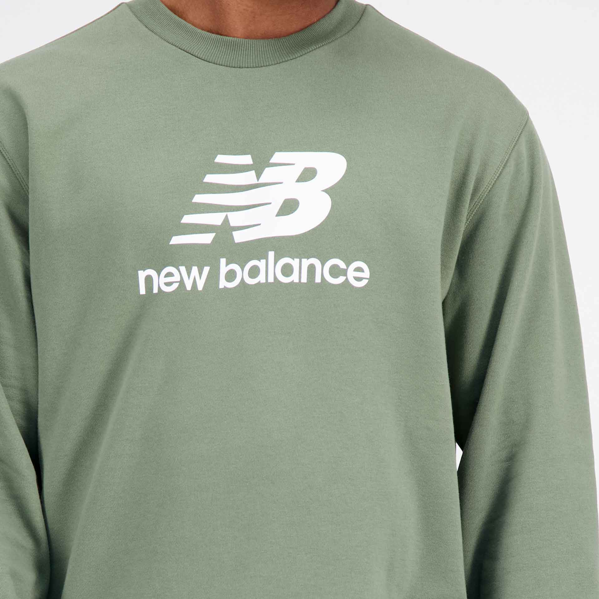 New Balance Essentials Stacked Logo French Terry Crewneck Olive