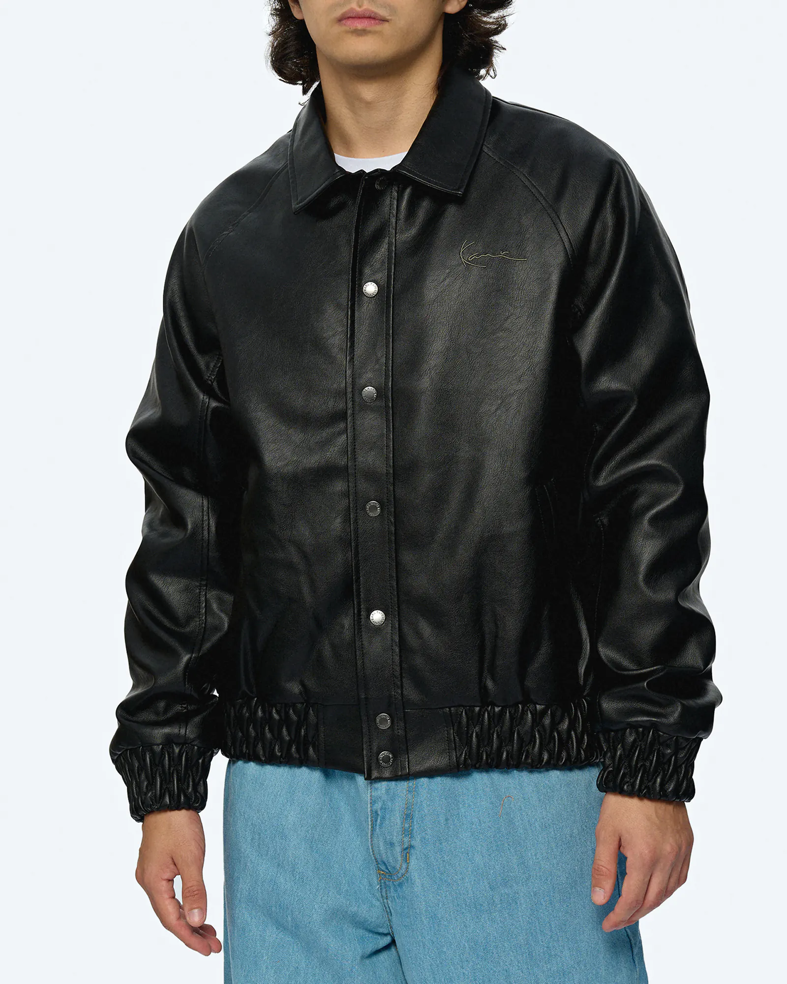 Karl Kani Star Full Pu College Jacket Black Karl Kani Star Full Pu College Jacket Black