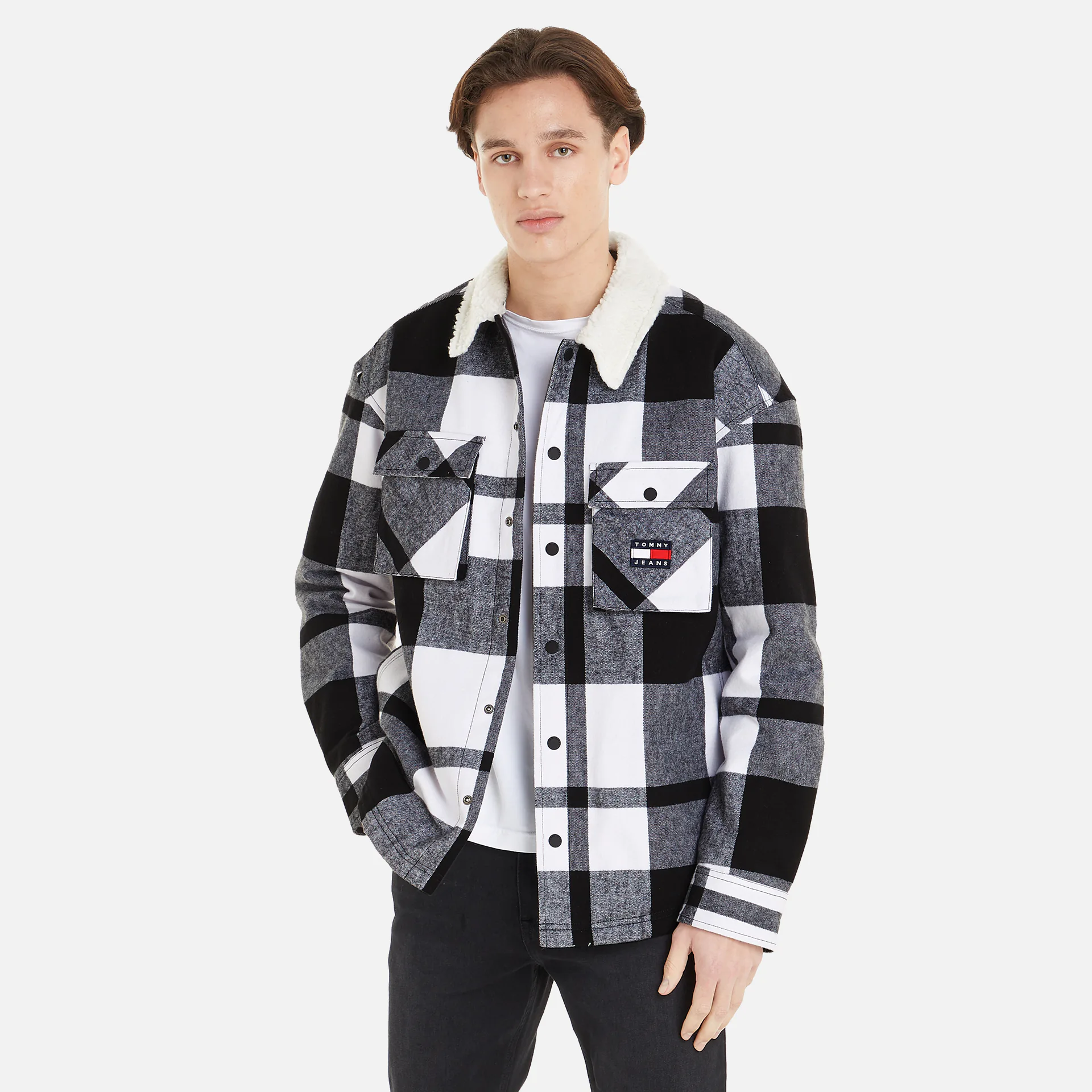 Tommy Jeans Check Sherpa Lined Overshirt Black Check