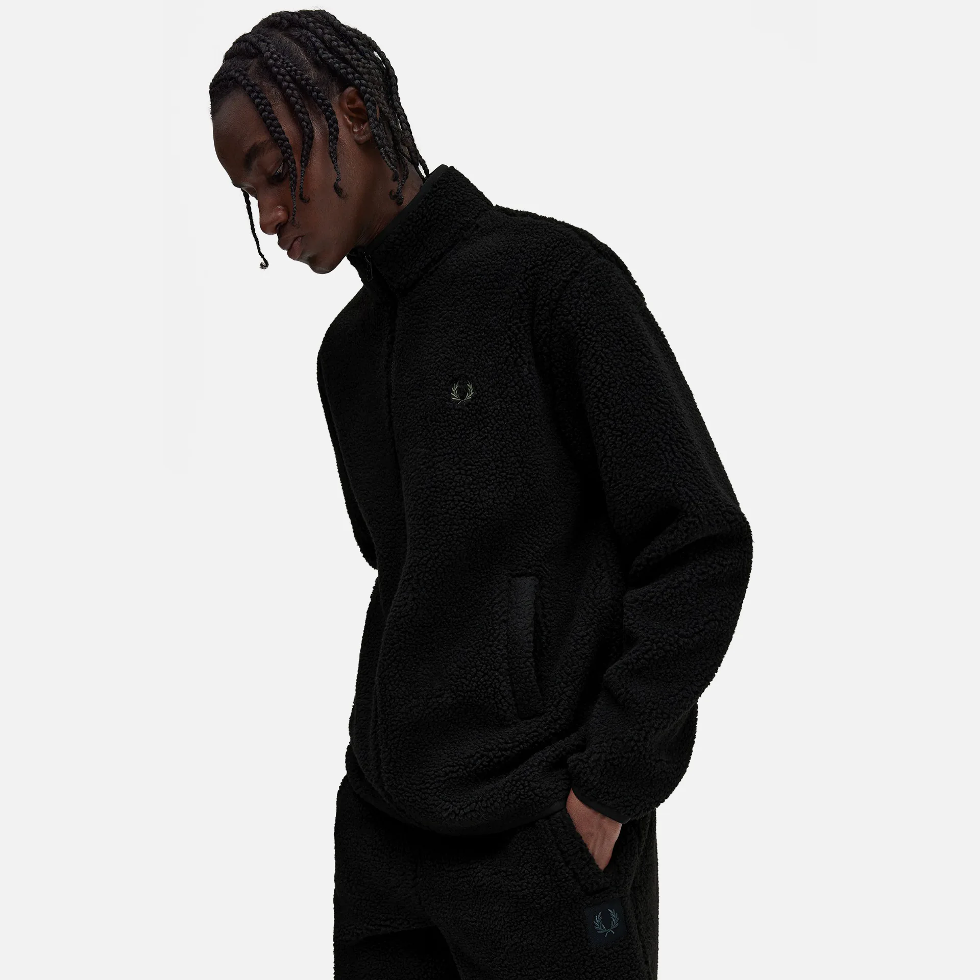Fred Perry Zip Through Borg Fleece Jacket Black