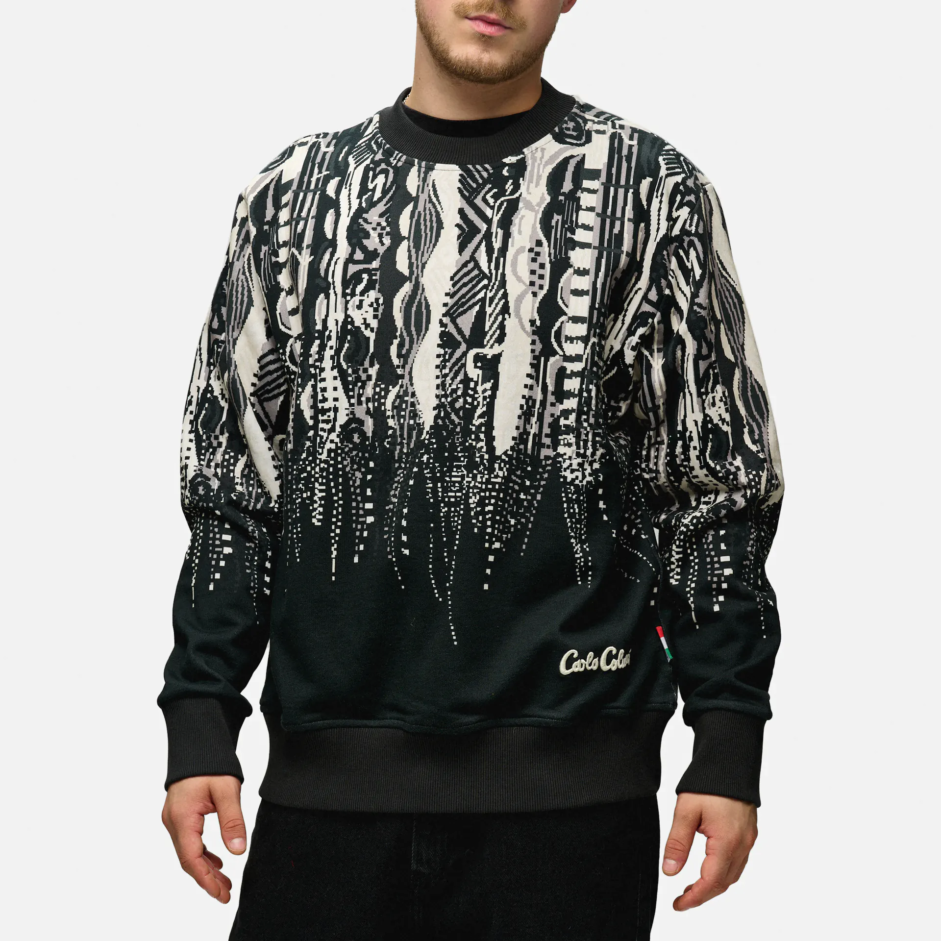Carlo Colucci Pullover Schwarz Rot Crewneck Sweater Carlo Colucci