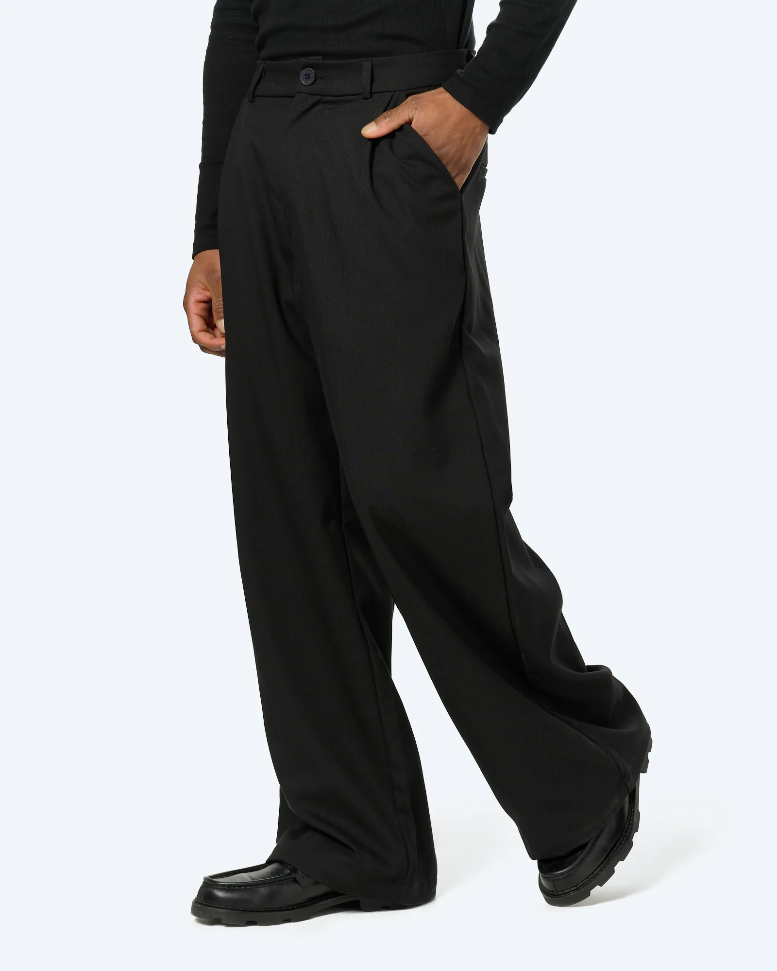 Another Cotton Pleated Loose Fit Pants Black