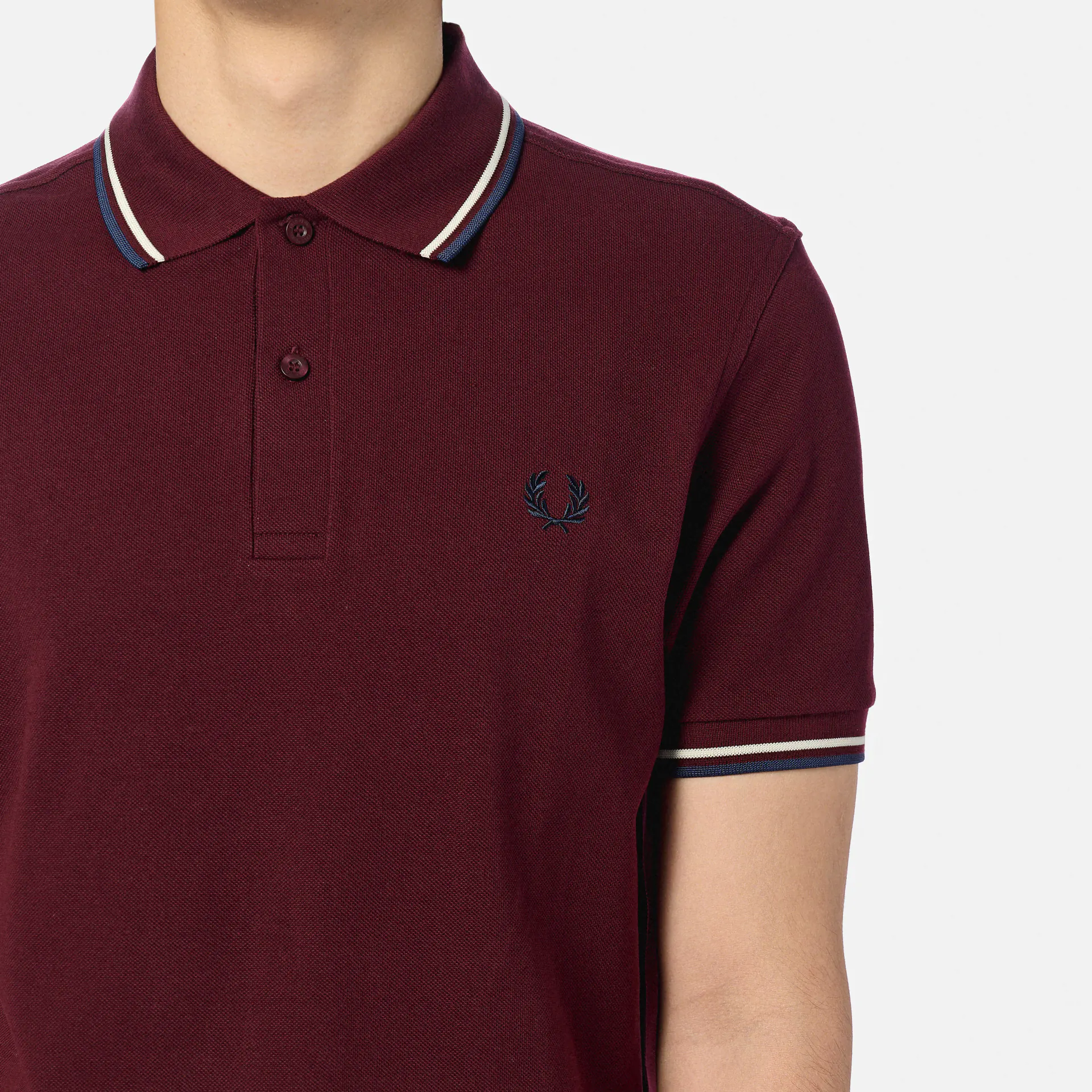Fred Perry Twin Tipped Polo Shirt Oxblood/Ecru/Tennis Blue