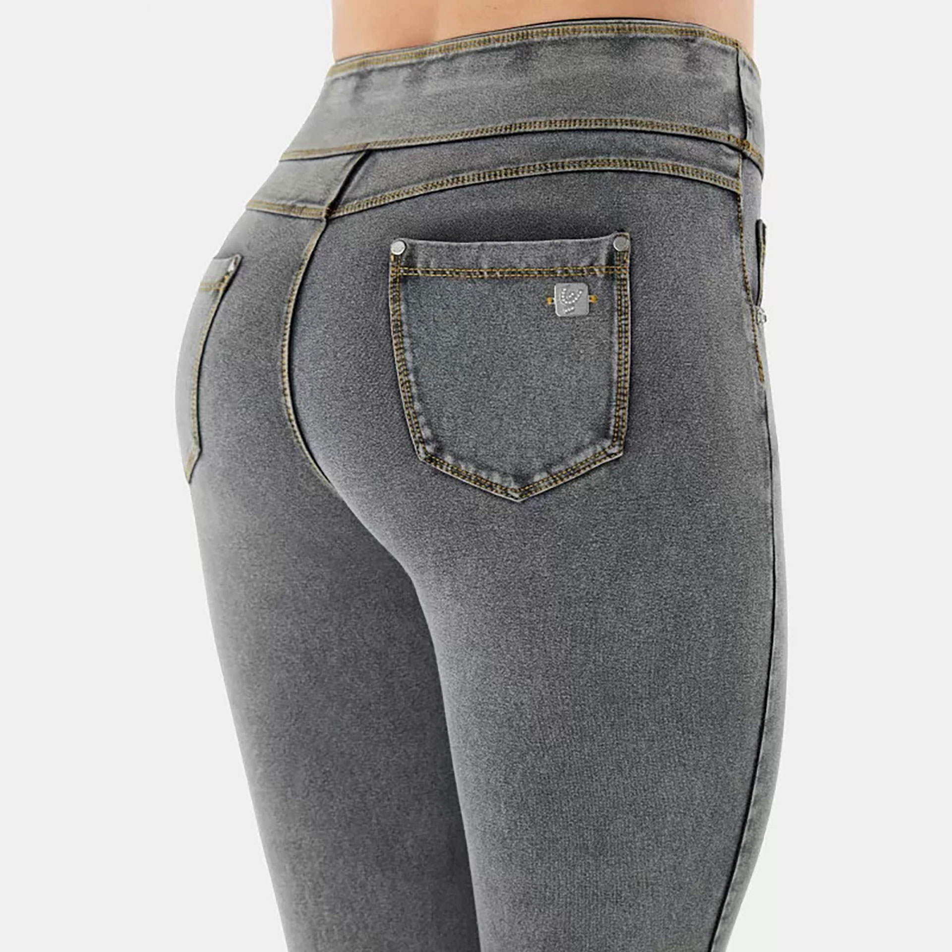 Freddy N.O.W.® Yoga Mid Waist Skinny Pant Washed Grey/Yellow Seam