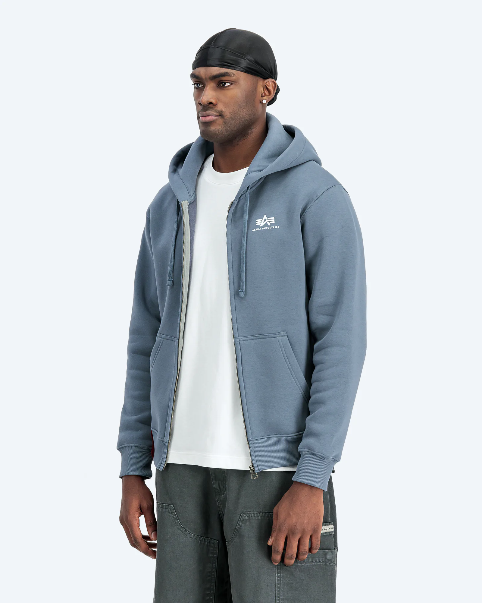 Basic Zip Hoodie Small Logo Denim Blue