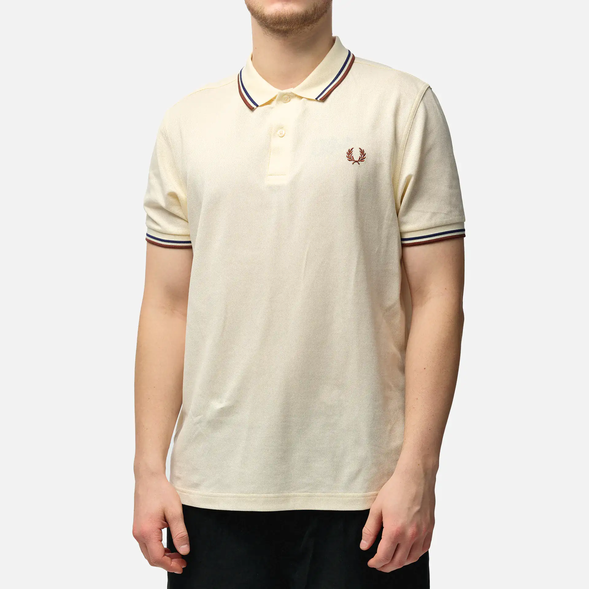 Fred Perry Twin Tipped Polo Shirt Ercu/Navy/Whiskey Brown