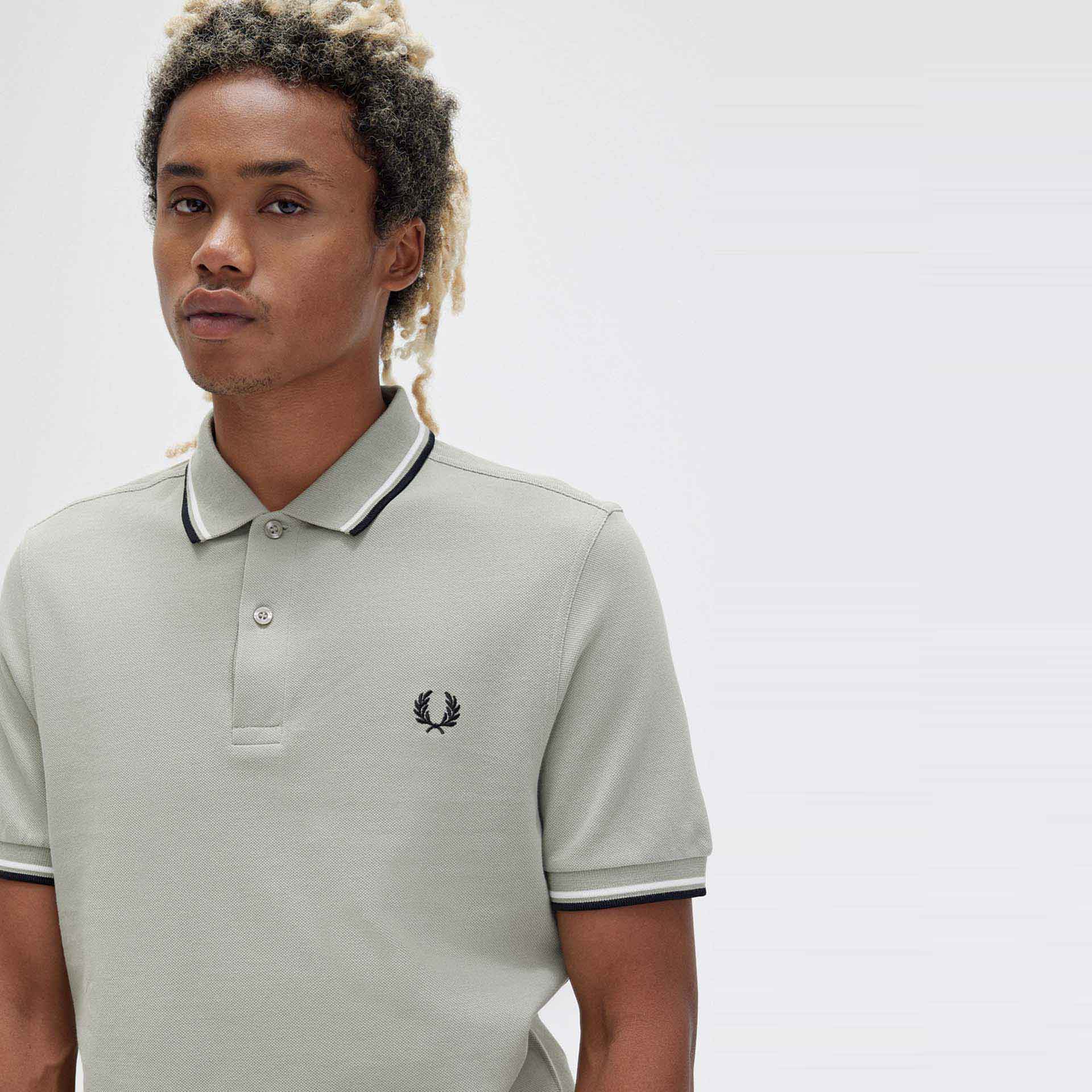 Fred Perry Twin Tipped Polo Shirt Seagrass/Snowwhite/Black