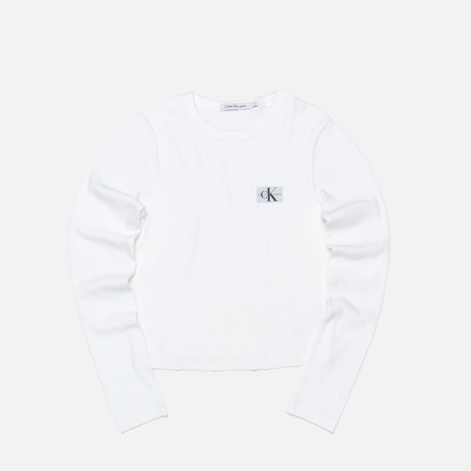 Calvin Klein Jeans Woven Label Rib Long Sleeve Bright White