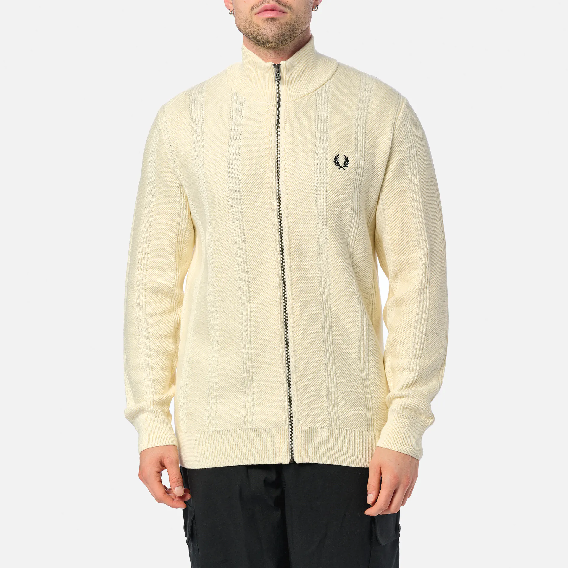 Fred Perry Textured Zip Through Cardigan Ecru