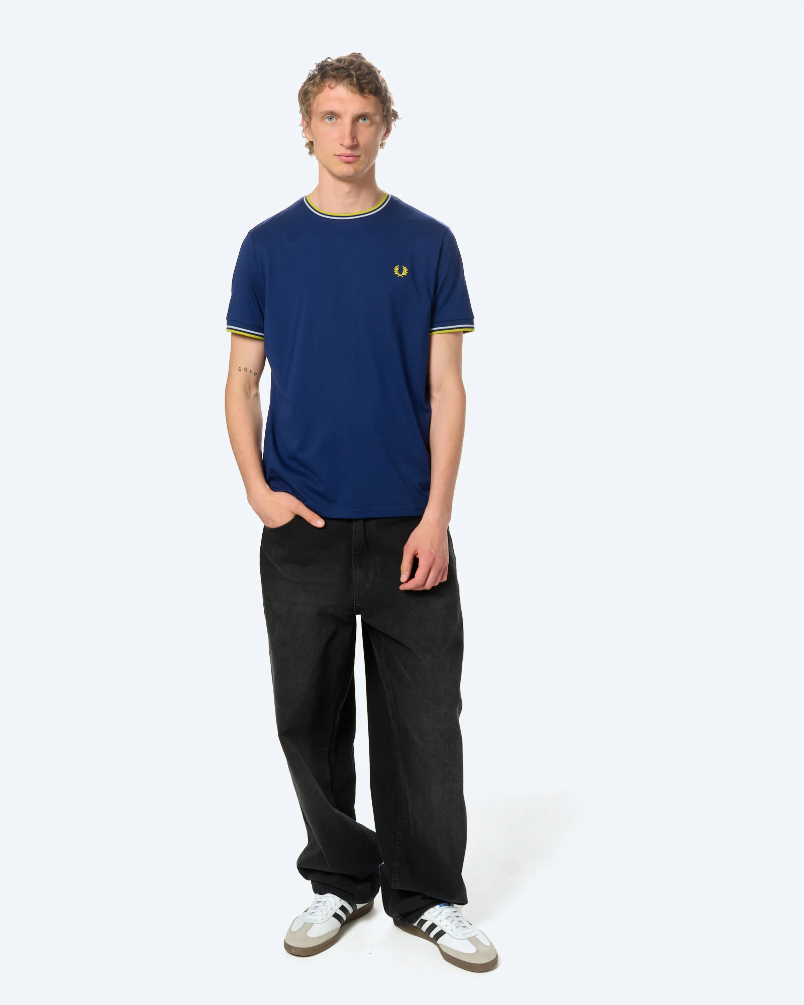 Fred Perry Twin Tipped T-Shirt French Navy/Dusky Blue/Citron