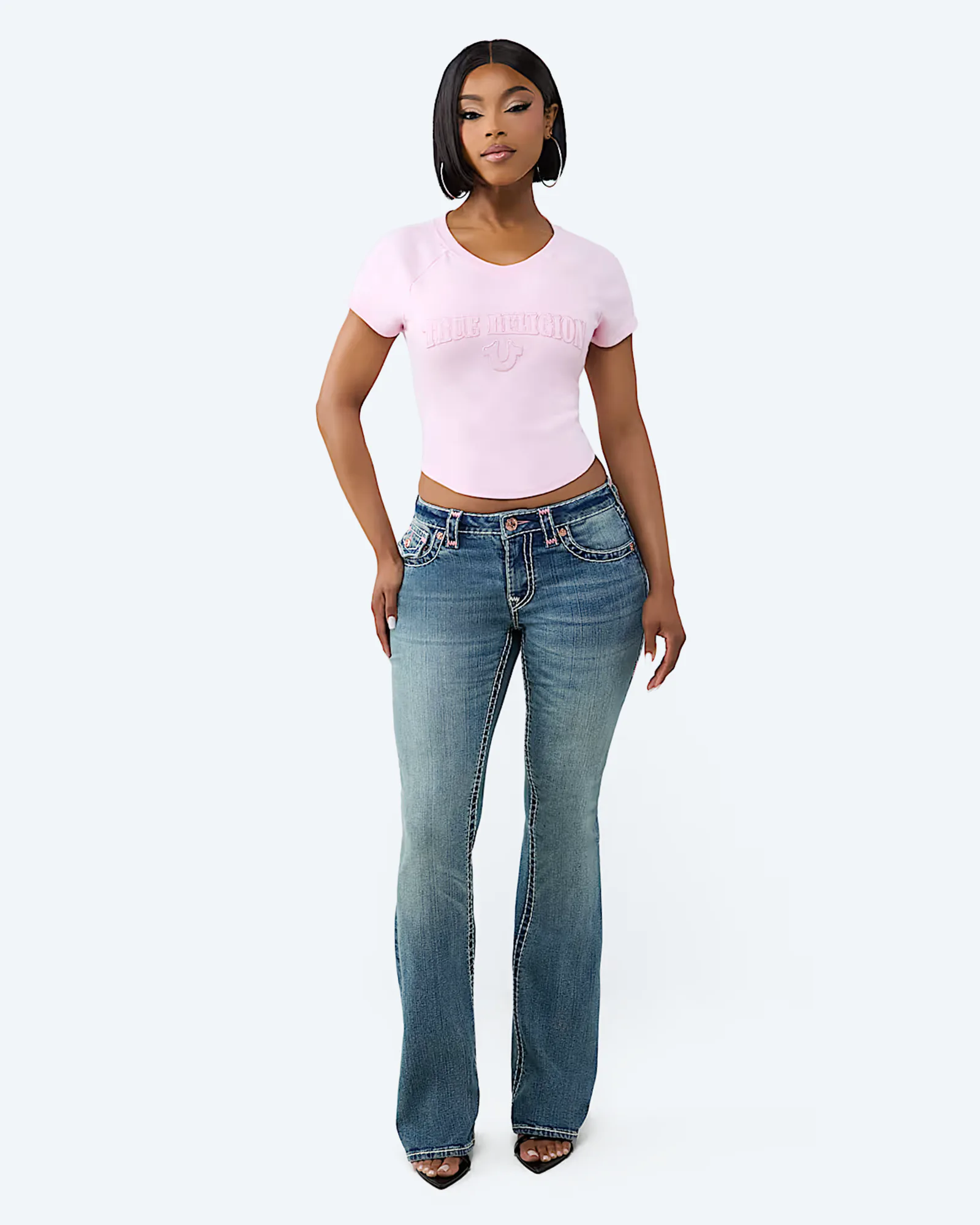 EMBROIDERED WASHED RIB BABY TEE ROSEATE SPOONBILL