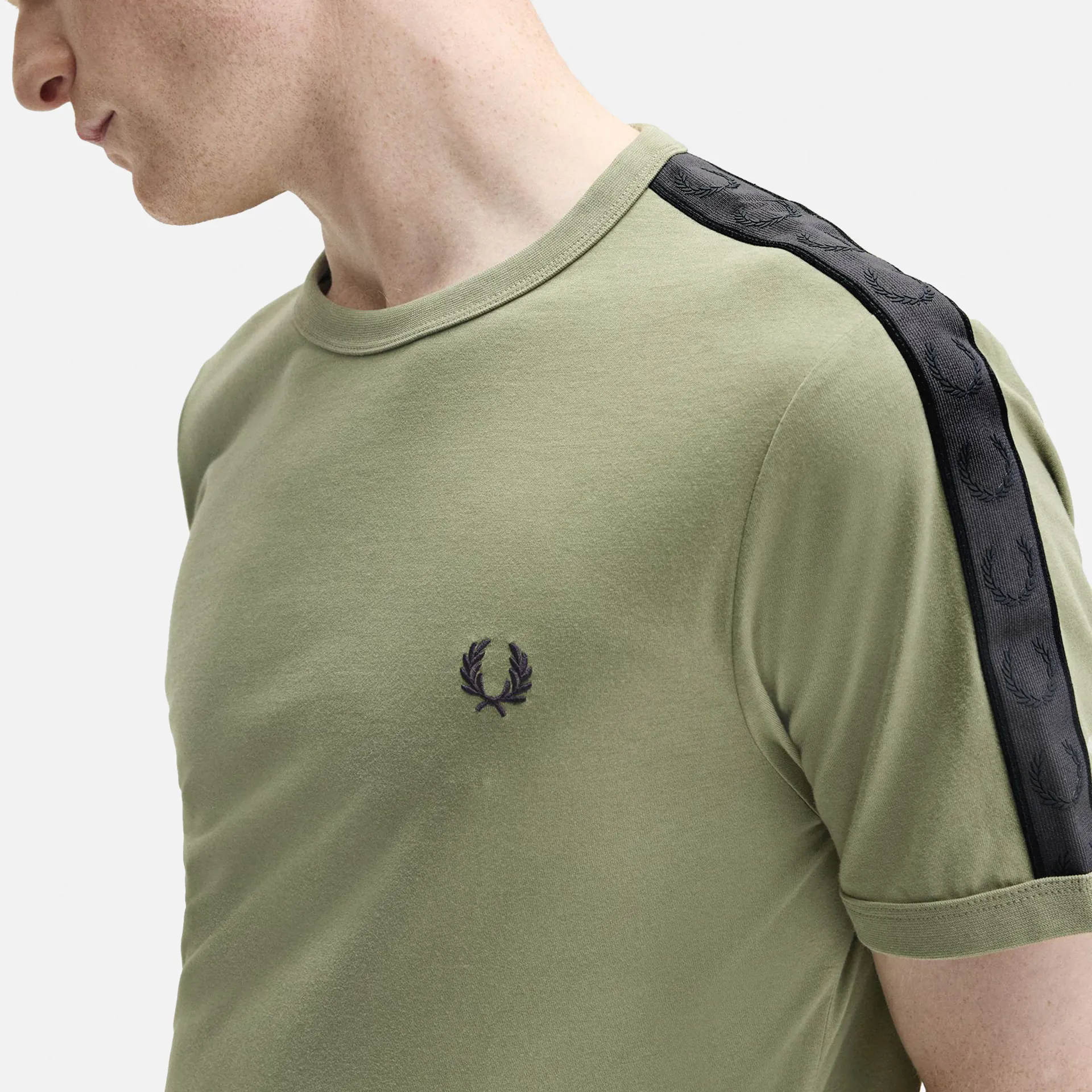 Fred Perry Contrast Tape Ringer T-Shirt Olive Mint/Anchor Grey