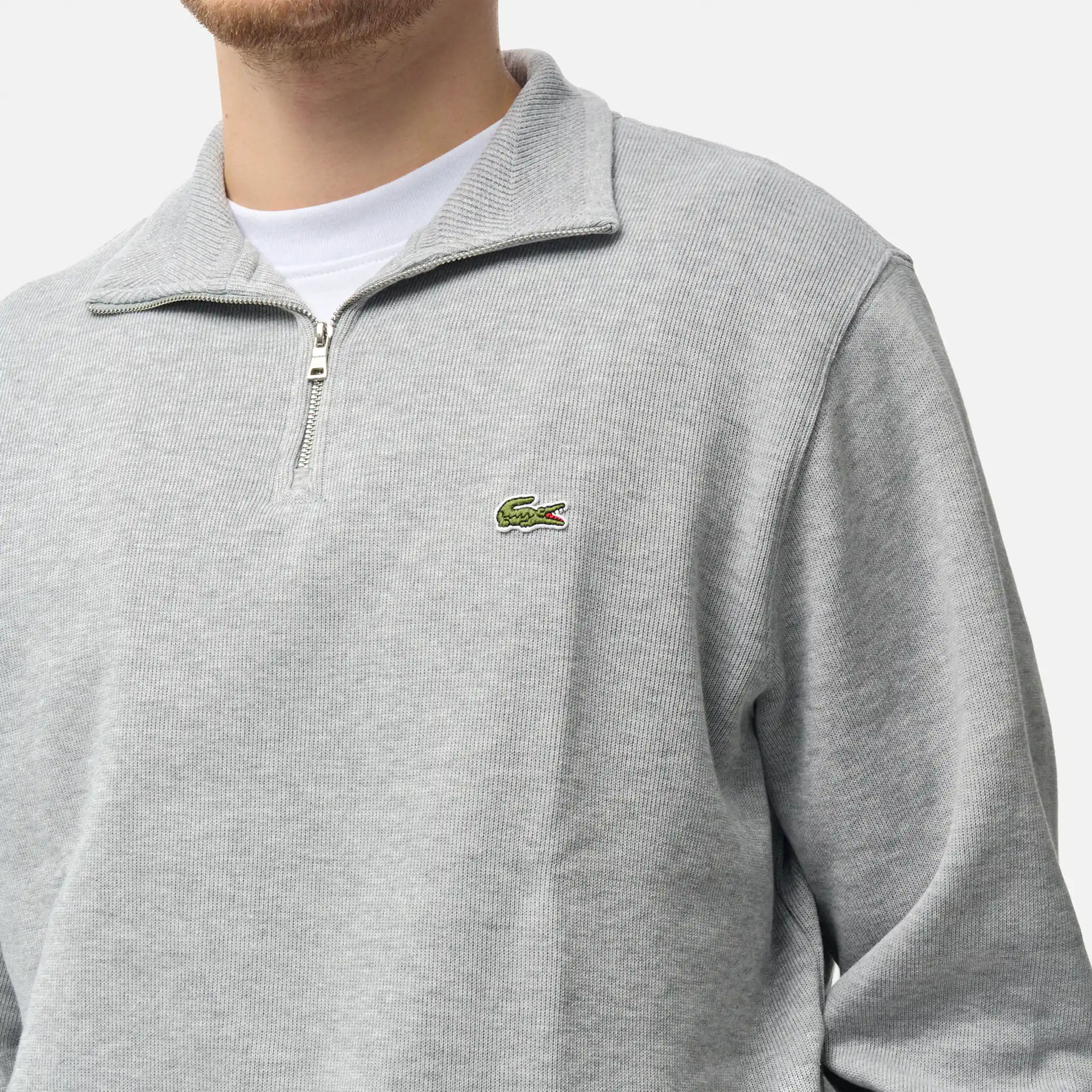 Lacoste Stand-Up Collar Cotton Half-Zip Pullover Silver Chine