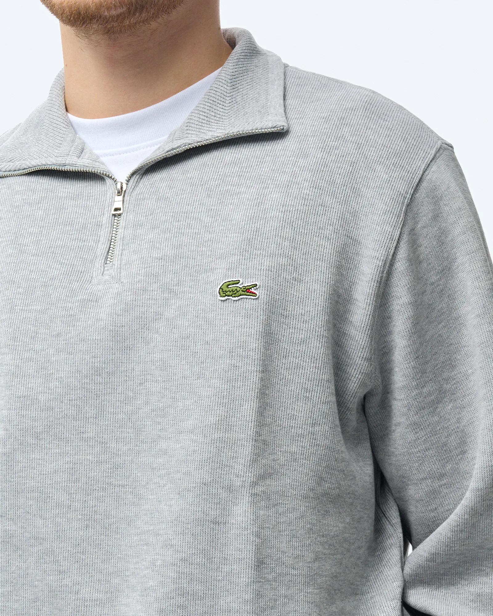 Lacoste Stand-Up Collar Cotton Half-Zip Pullover Silver Chine Lacoste Stand-Up Collar Cotton Half-Zip Pullover Silver Chine