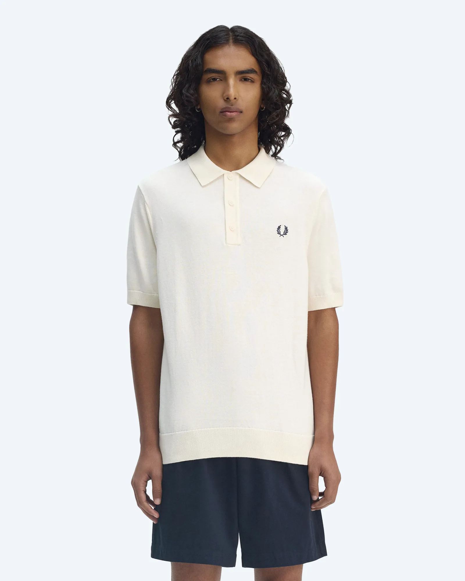 Fred Perry Cotton Knitted Polo Shirt Ecru