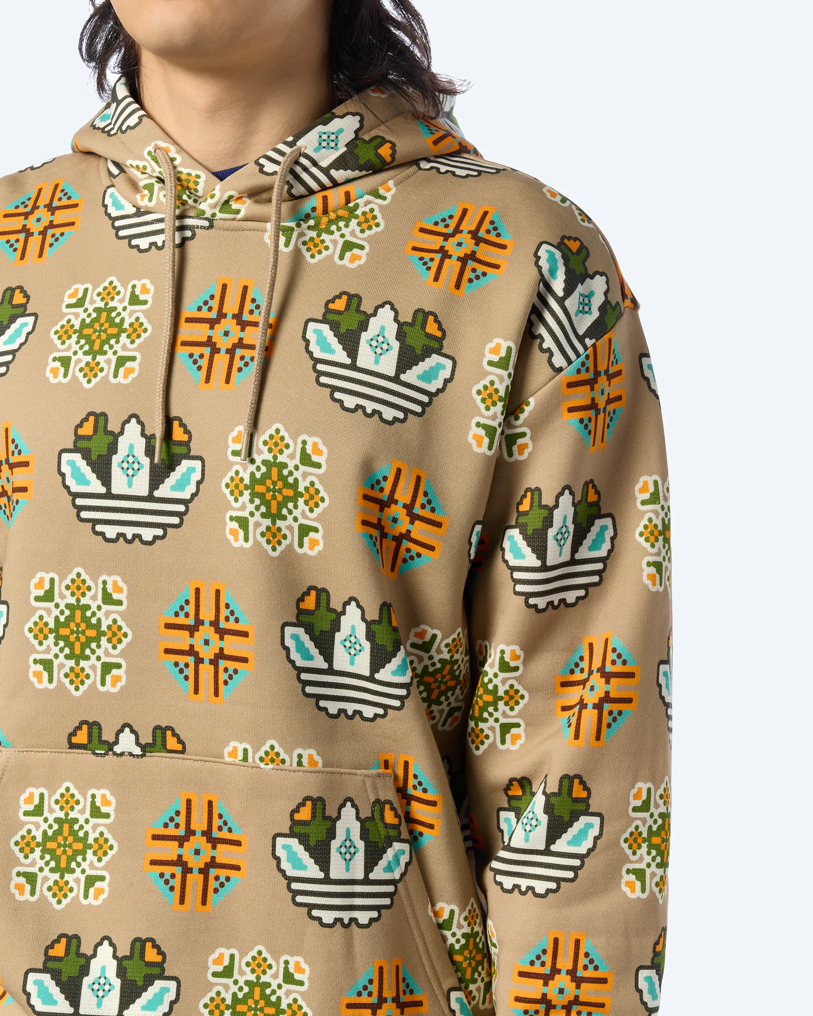 adidas Originals Tile Allover Print Loose Hoodie Trace Khaki