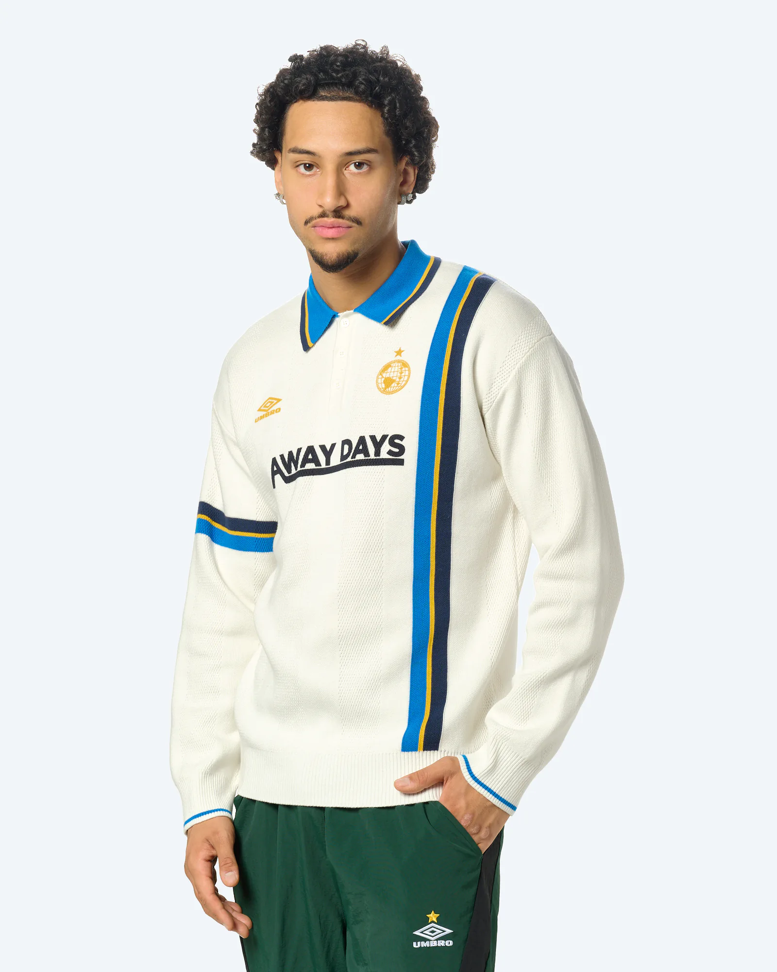 Knitted Football Longsleeve Poloshirt Brilliant White/Sky Diver/Dress Blue