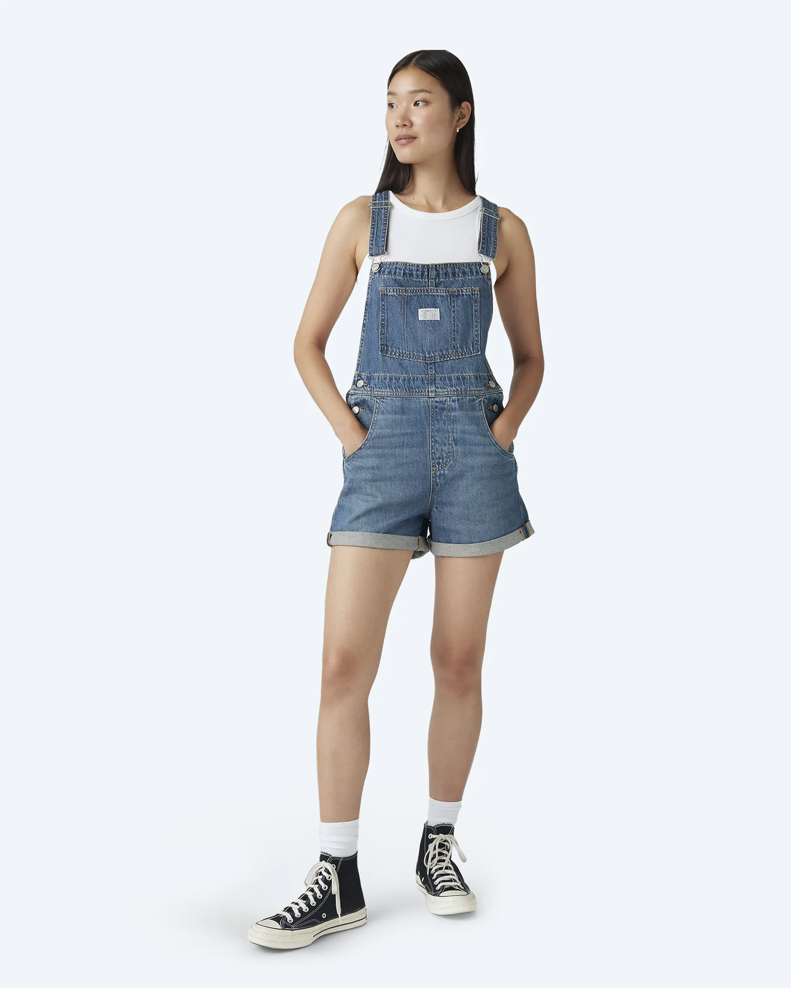 Vintage Women's Lightweight Shortalls Med Indigo Worn In