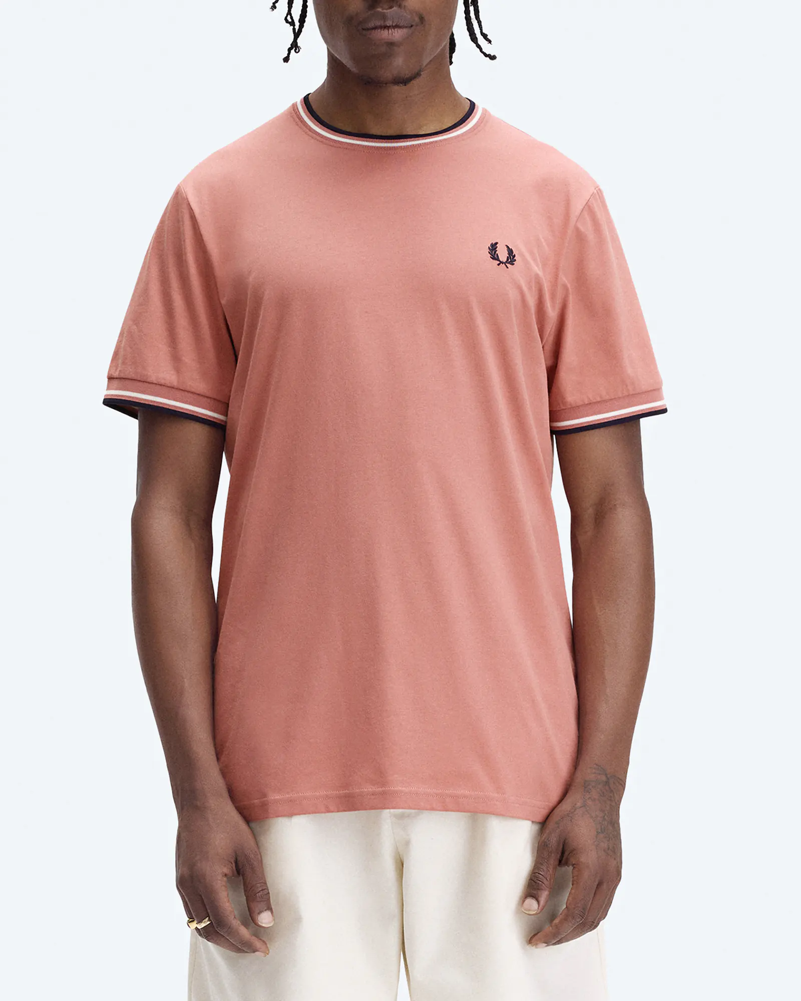 Fred Perry Twin Tipped T-Shirt Putty Pink/Ecru/Navy Fred Perry Twin Tipped T-Shirt Putty Pink/Ecru/Navy
