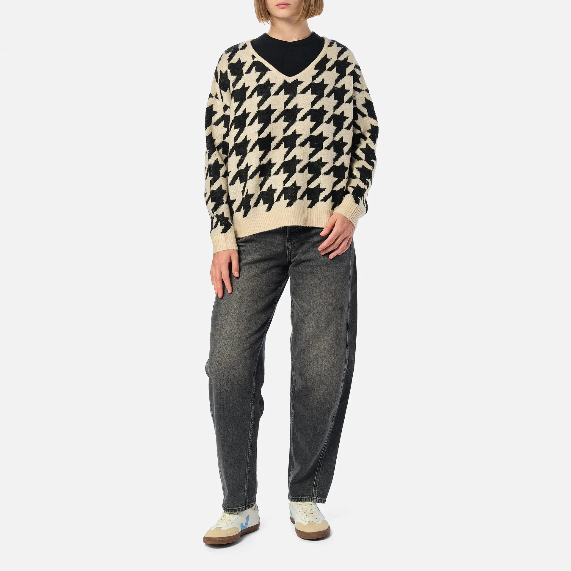 Kleinigkeit Wollma Dreieck Hahnentritt Sweatshirt Gockel Black/Beige