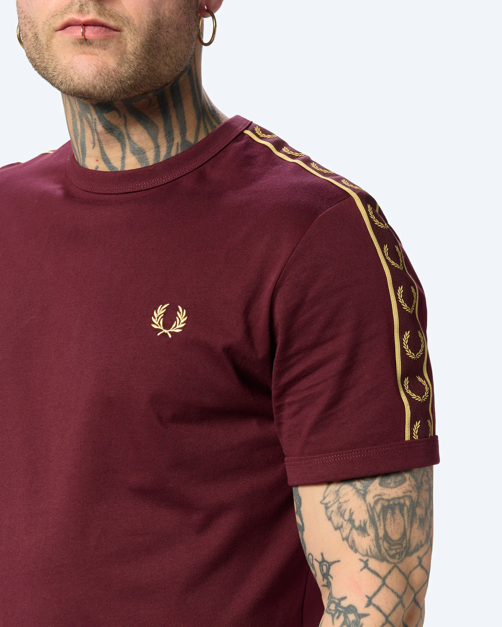 Fred Perry Contrast Tape Ringer T-Shirt Oxblood/Champagne