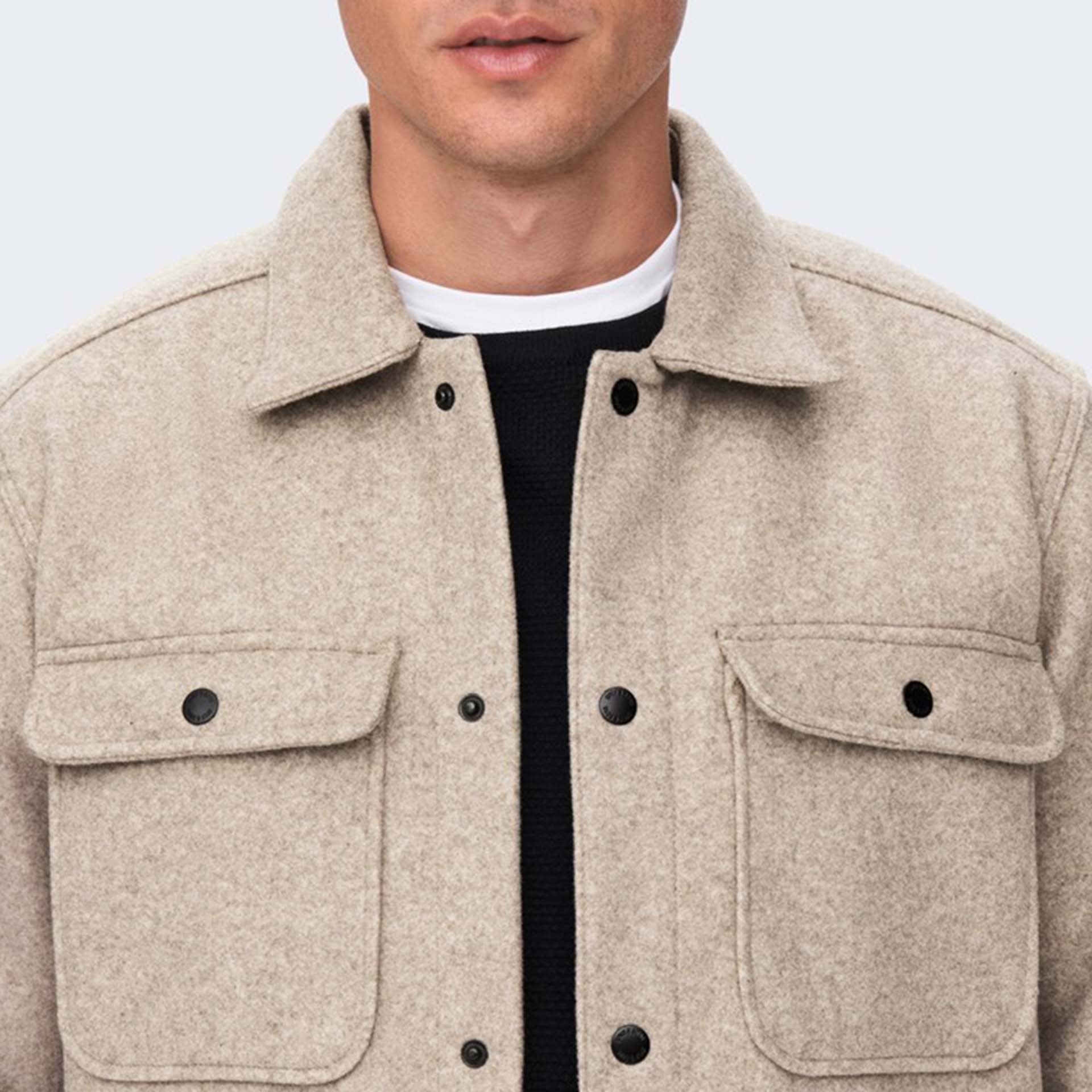 Only & Sons onsSash PKT Woolen Look Overshirt Jacket Chinchilla