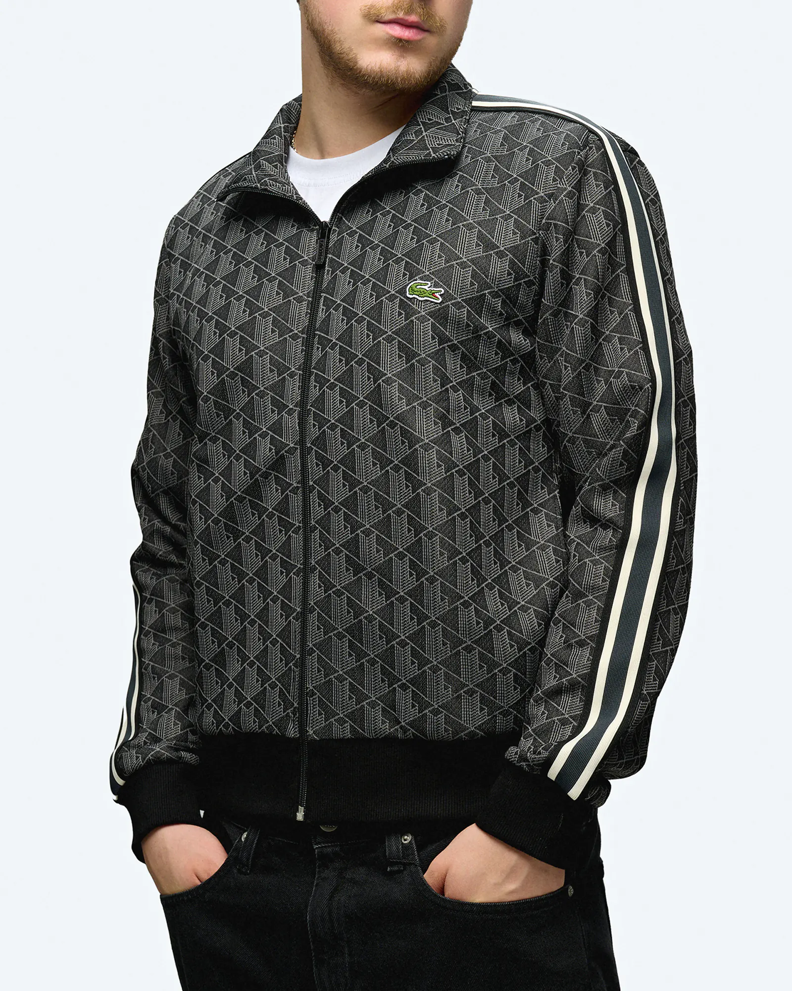 Lacoste Paris Monogram Jacquard Track Jacket Black/Graphite Lacoste Paris Monogram Jacquard Track Jacket Black/Graphite