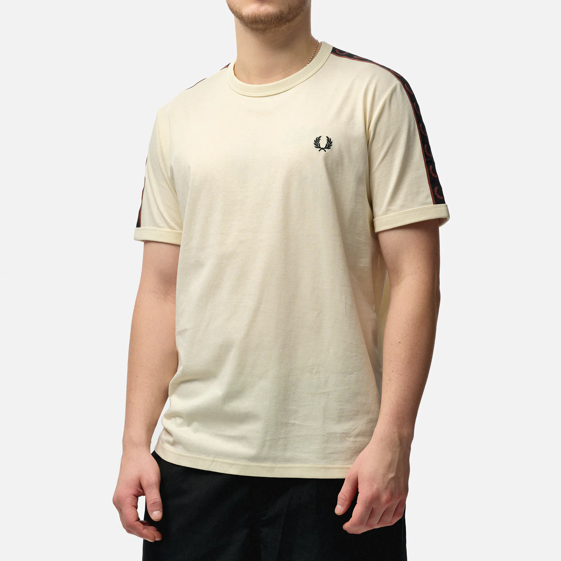 Fred Perry Contrast Tape Ringer T-Shirt Ecru/Whiskey Brown Fred Perry Contrast Tape Ringer T-Shirt Ecru/Whiskey Brown