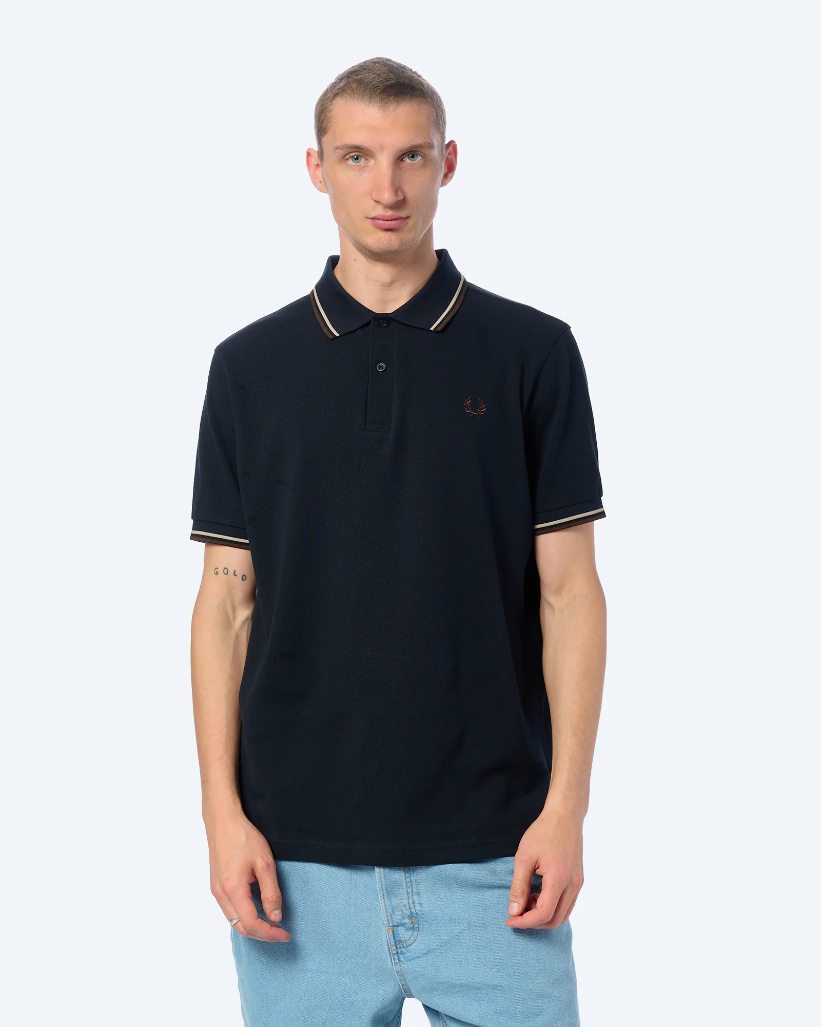 Fred Perry Twin Tipped Polo Shirt Navy/Warm Oat/Burnt Tobacco