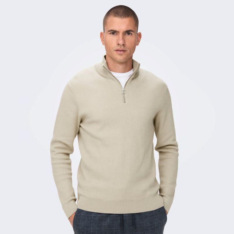 Only & Sons onsPhil REG 12 Cotton Half Zip Pullover Silver Lining