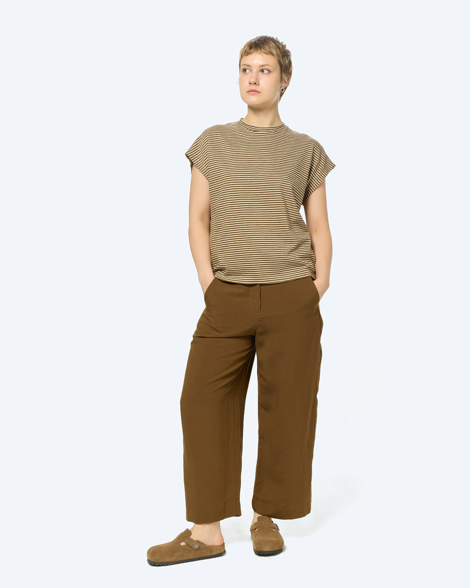 SLUB JERSEY STRIPE T-SHIRT Sand Stone-Dried Palm