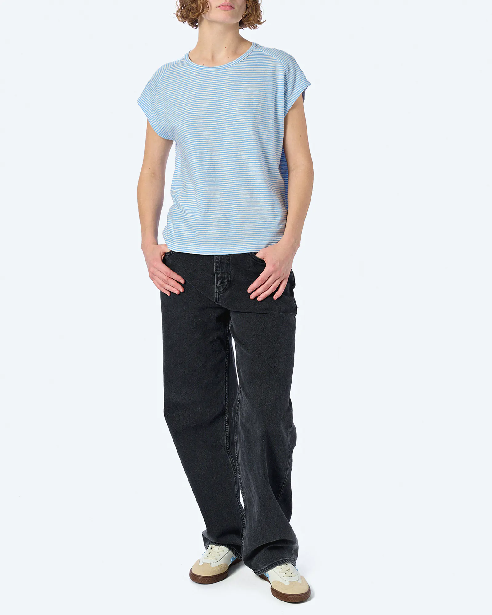 ARMEDANGELS ONELIAA LOVELY STRIPES T-Shirt Oatmilk/Silky Blue ARMEDANGELS ONELIAA LOVELY STRIPES T-Shirt Oatmilk/Silky Blue