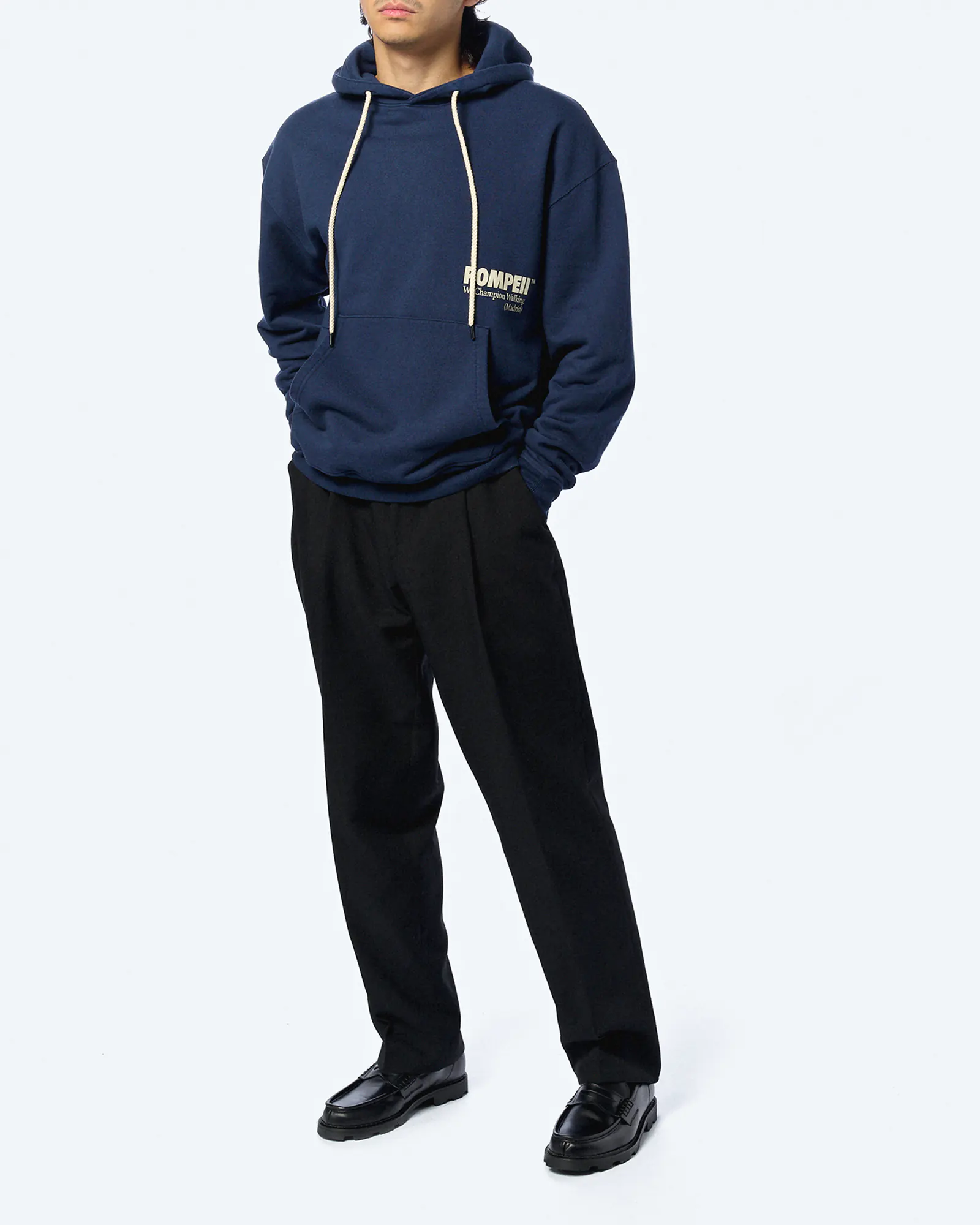 POMPEII Logo Regular Fit Hoodie Navy
