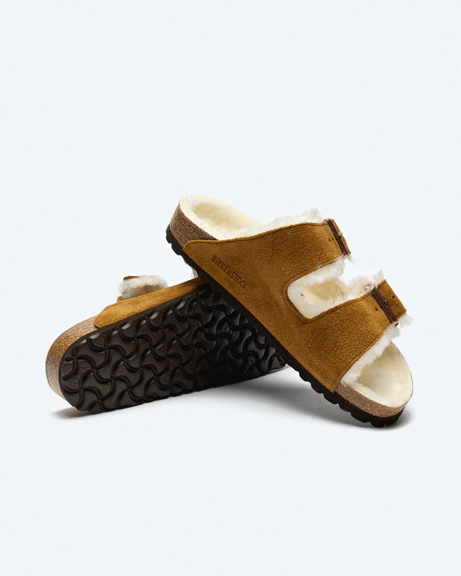 Birkenstock Arizona Narrow Shearling Suede Leather Fur Sandals Mink