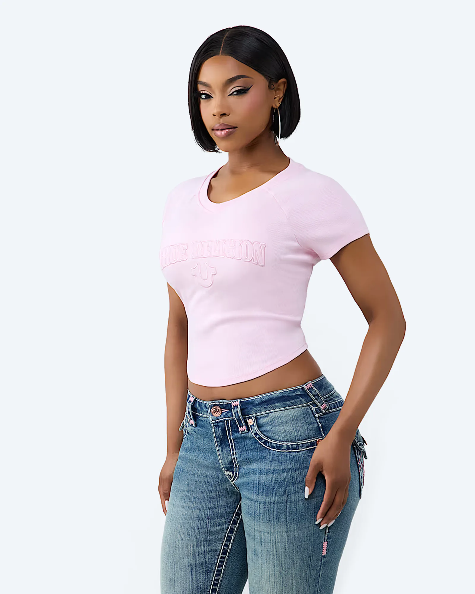 EMBROIDERED WASHED RIB BABY TEE ROSEATE SPOONBILL