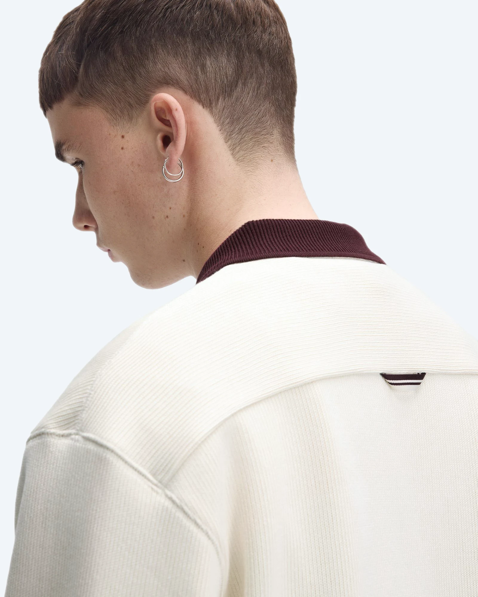 Tippedsleeve Collared Sweatshirt Ecru