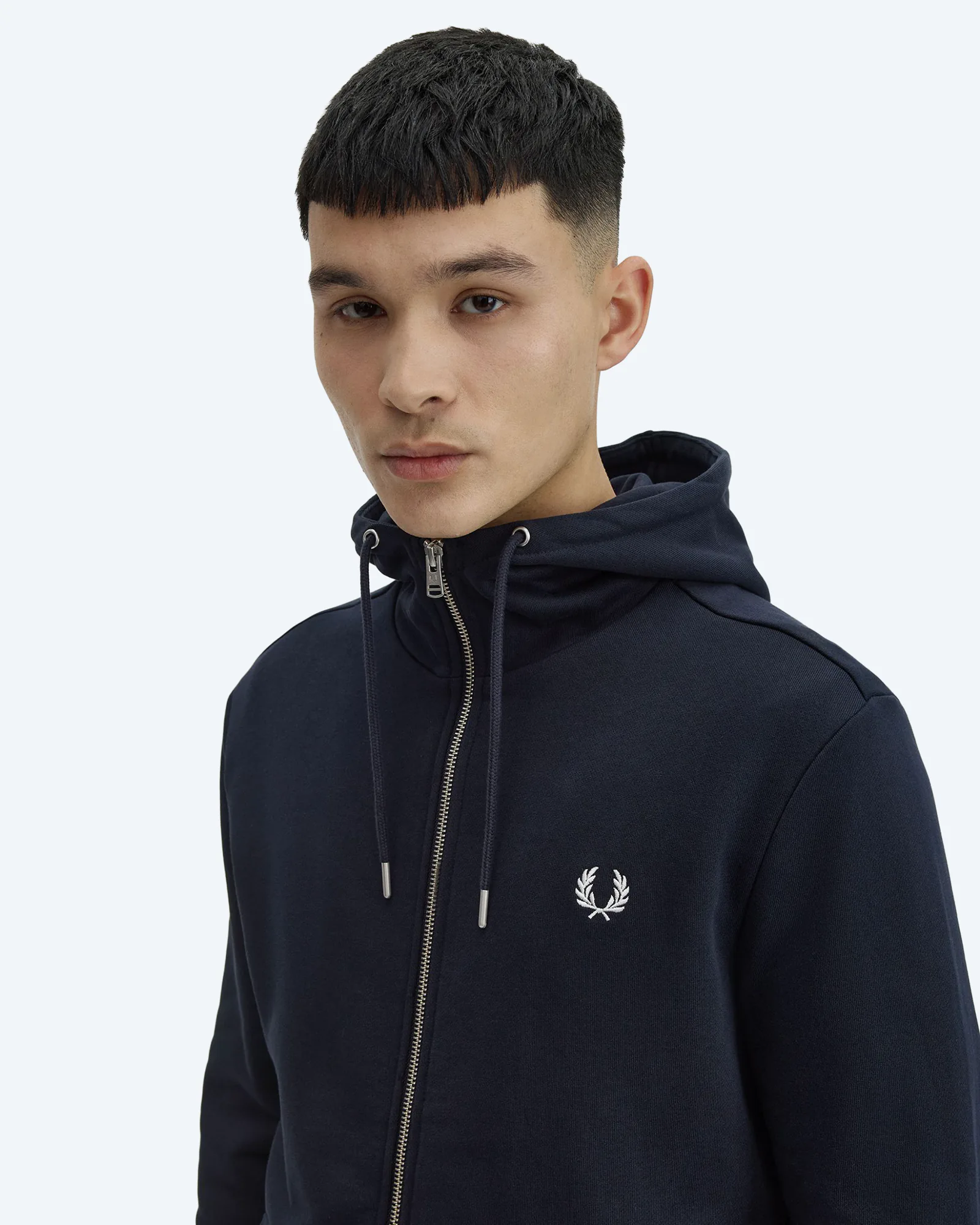 Fred Perry Hooded Zip Through Sweatshirt Navy