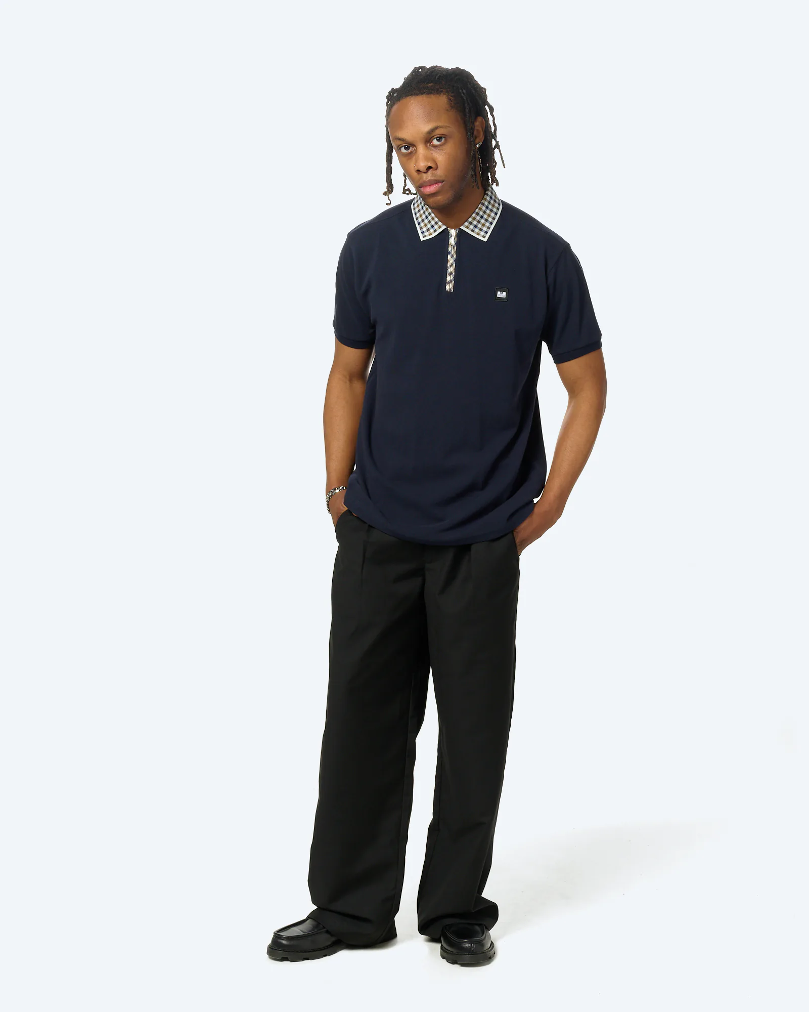 Weekend Offender Tipasa Jacquard Rib Polo Shirt Navy