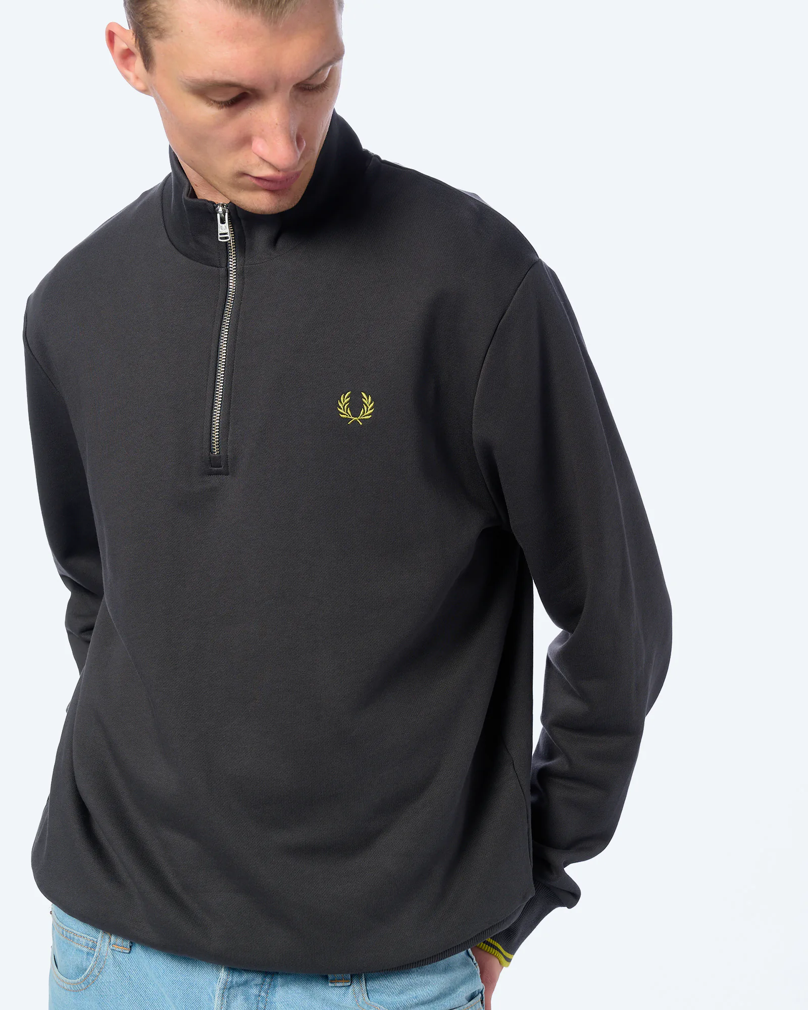 Fred Perry Half Zip Sweatshirt Anchor Grey/Tennis Ball Yellow