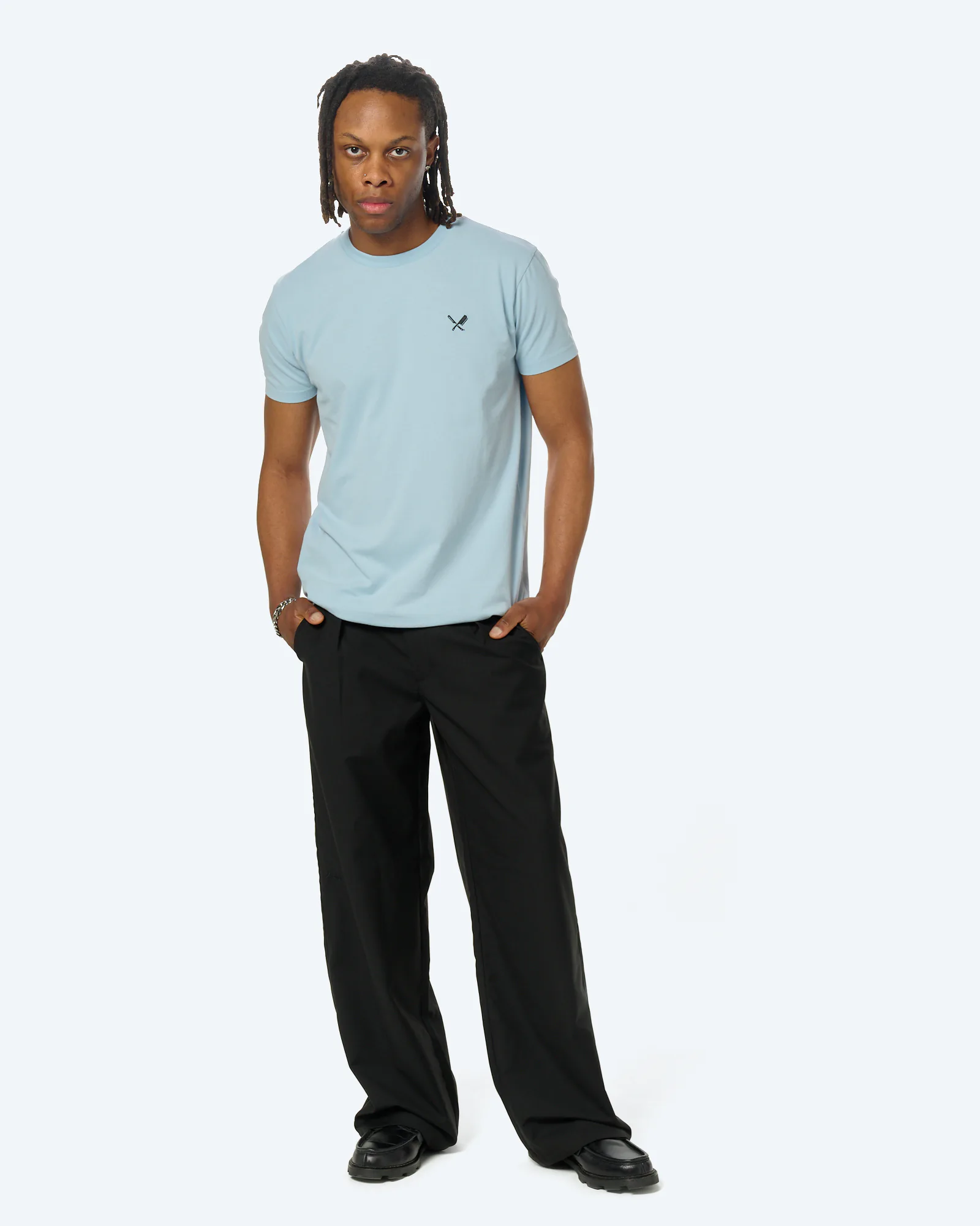 Distorted People Classic Crew Neck Peached T-Shirt Celestial Blue