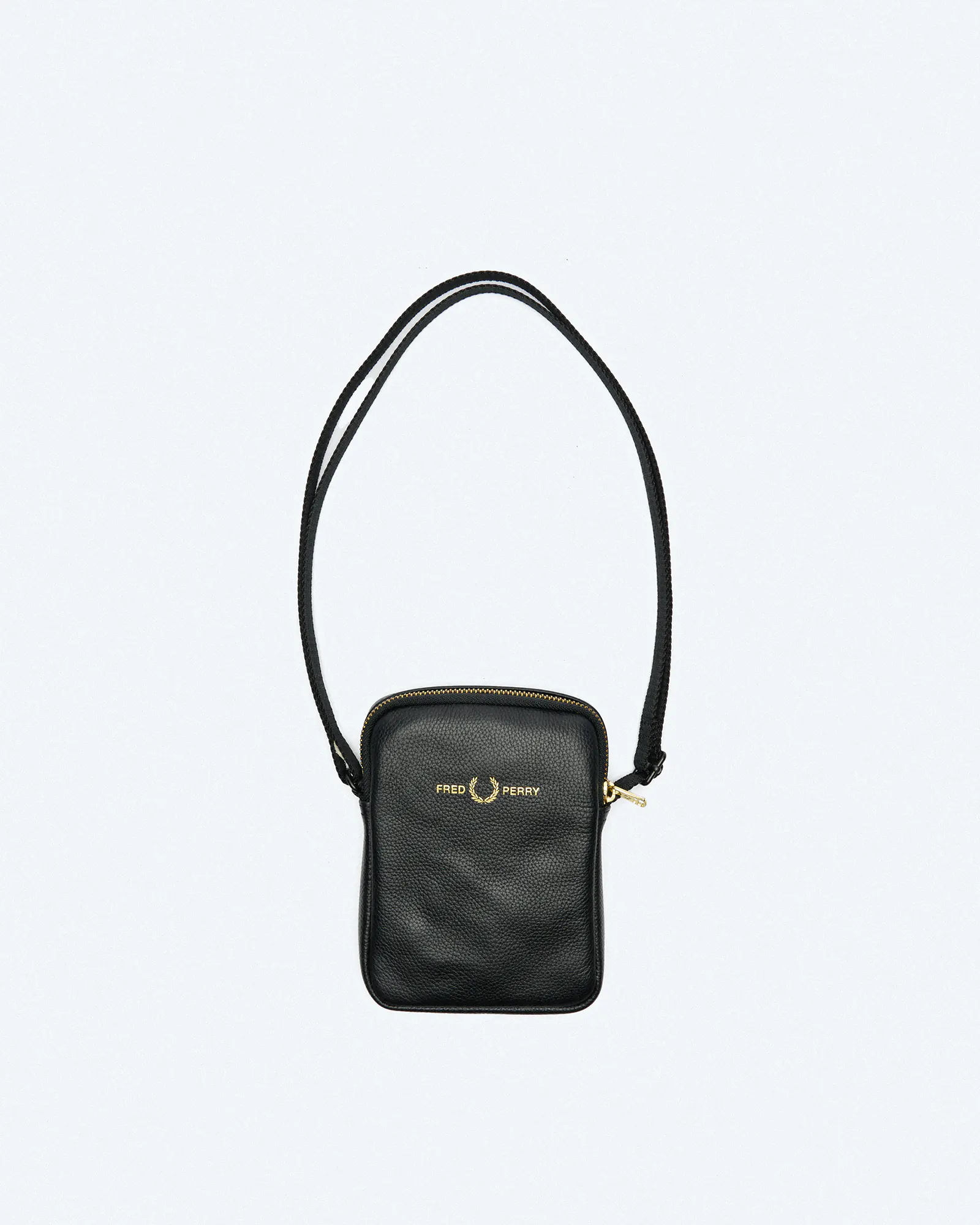 Fred Perry Tumbled Leather Side Bag Black